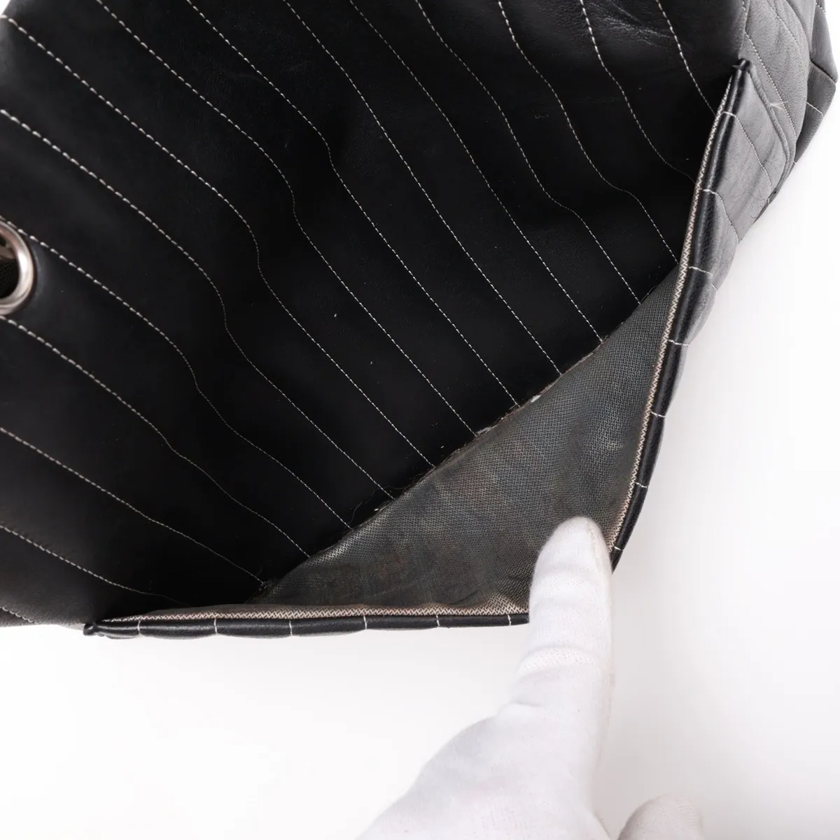 New Mademoiselle Lambskin x Vinyl Chain Tote Bag, Black with Silver Hardware, 10273592 (Serial Number in the 10s) — view 10