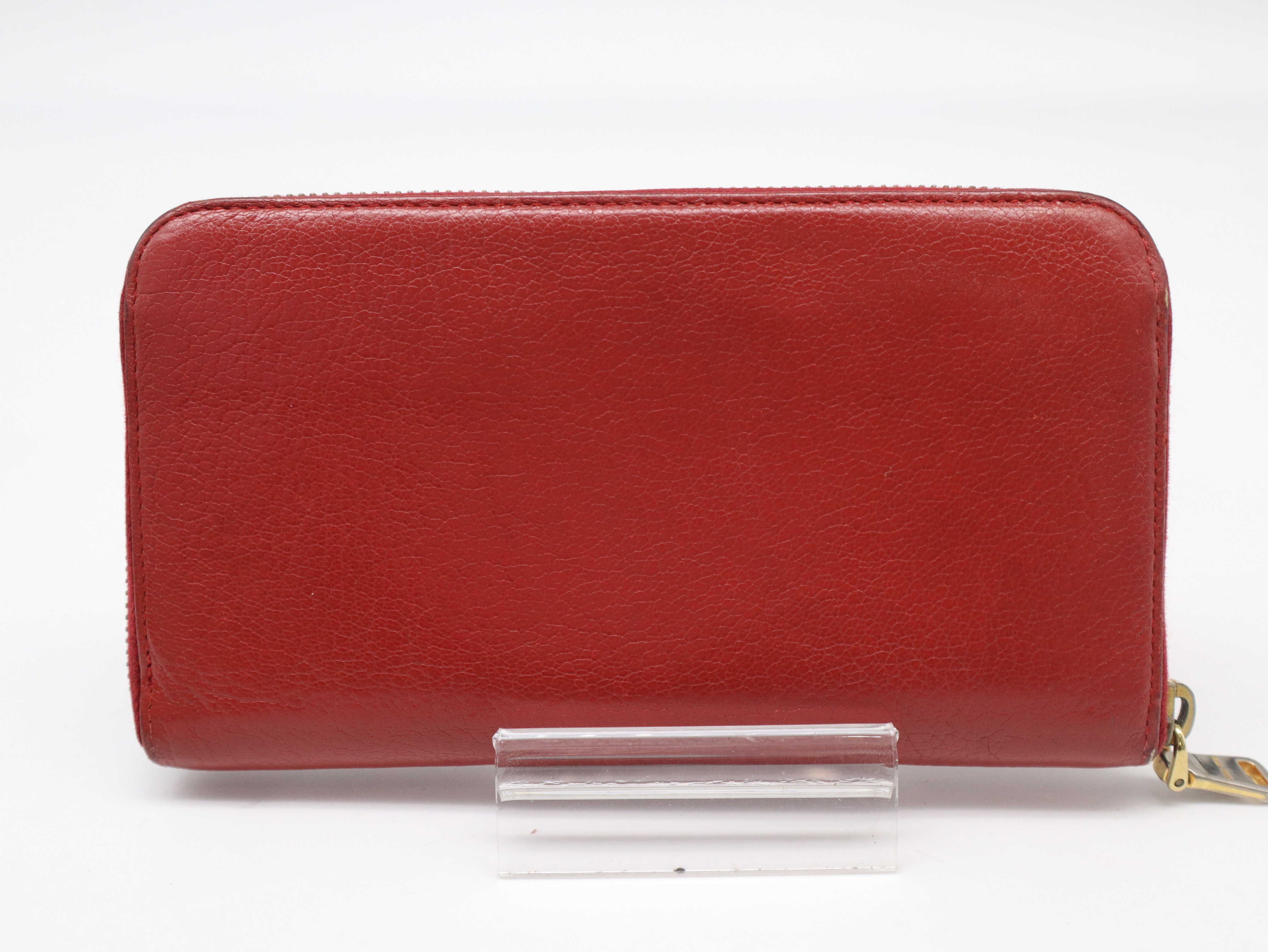 5M0506 Leather Round Ribbon Long Wallet, Red, with Guarantee Card and Box. — view 2