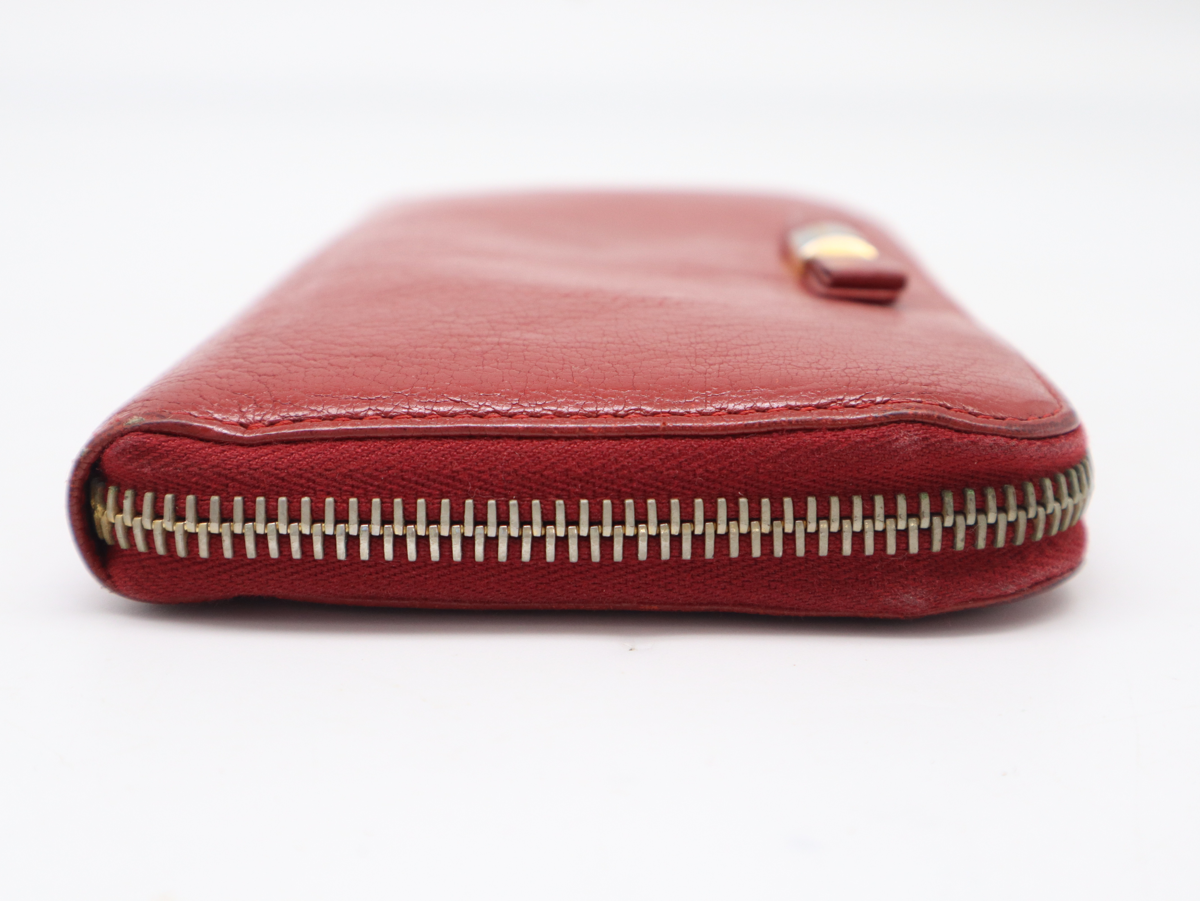 5M0506 Leather Round Ribbon Long Wallet, Red, with Guarantee Card and Box. — view 6