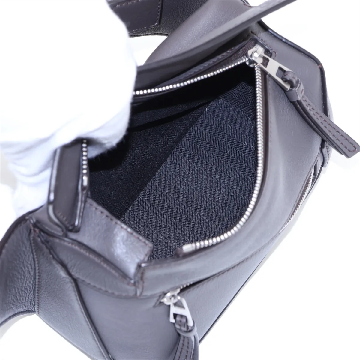 Puzzle Bag Leather Waist Pouch, Gray — view 6