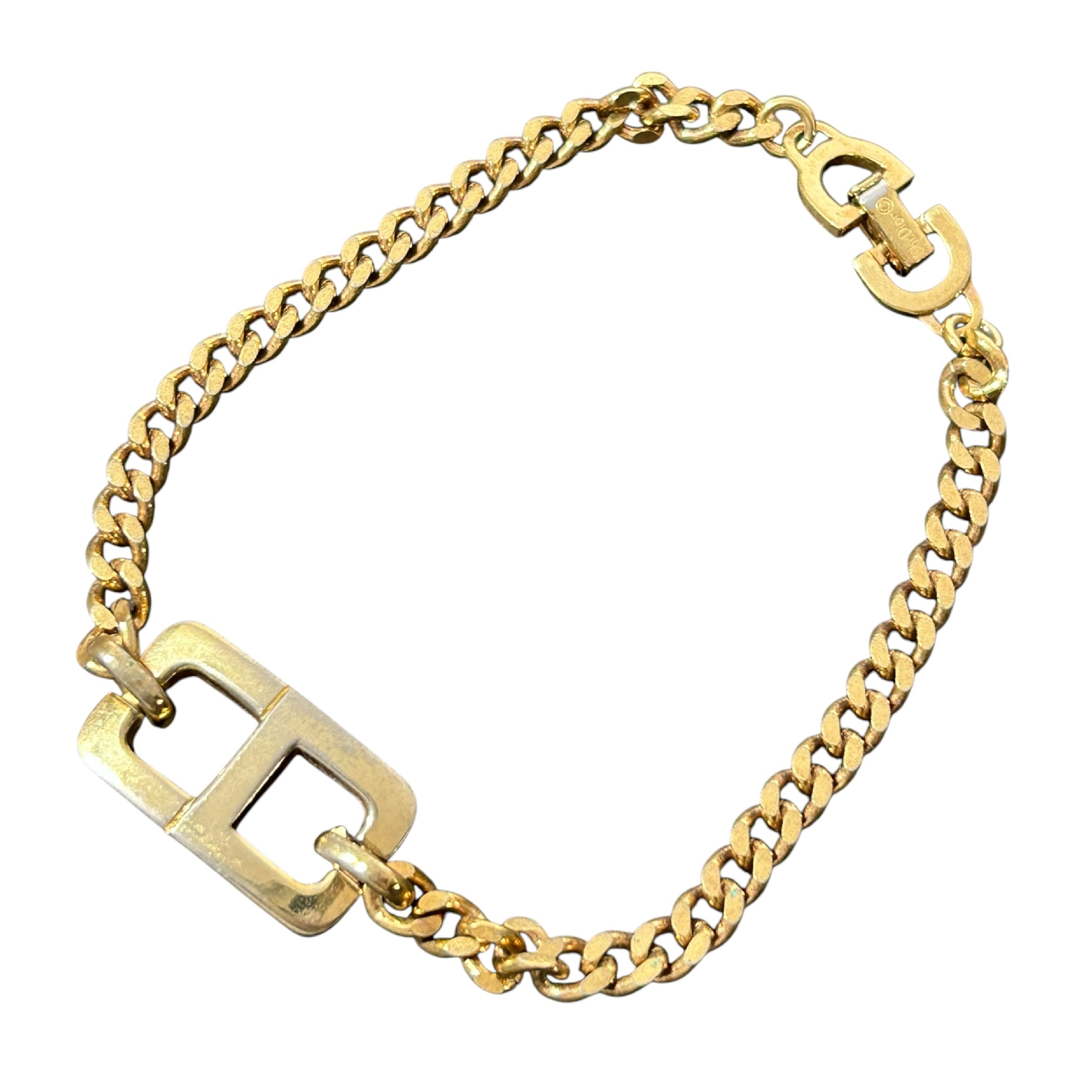CD logo bracelet, curb chain, 20cm total length, gold-tone bangle/bracelet.