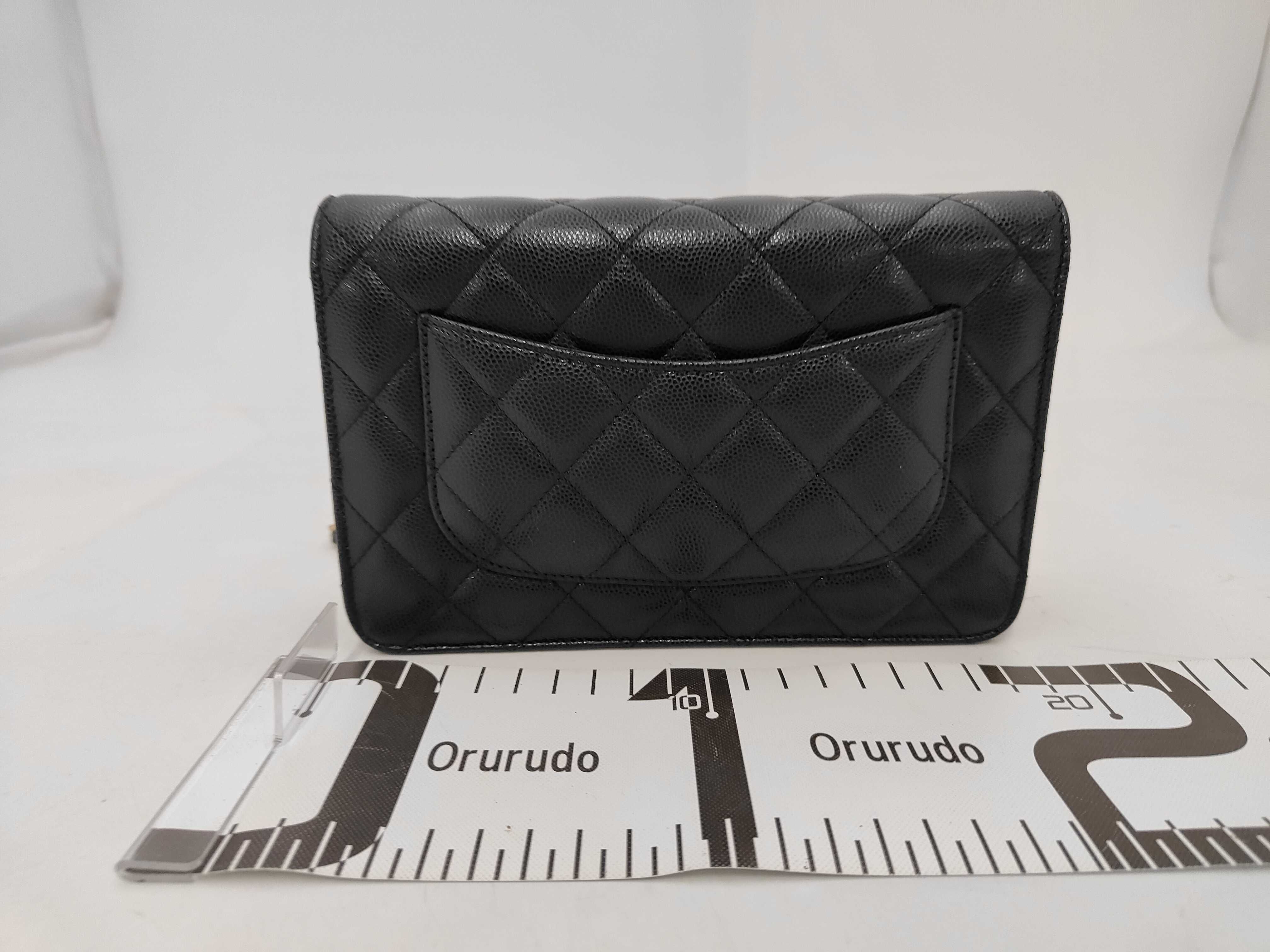 Matelassé Chain Wallet, Black Caviar Leather, Rhinestone, Coco Mark, Gold Hardware Bag — view 2