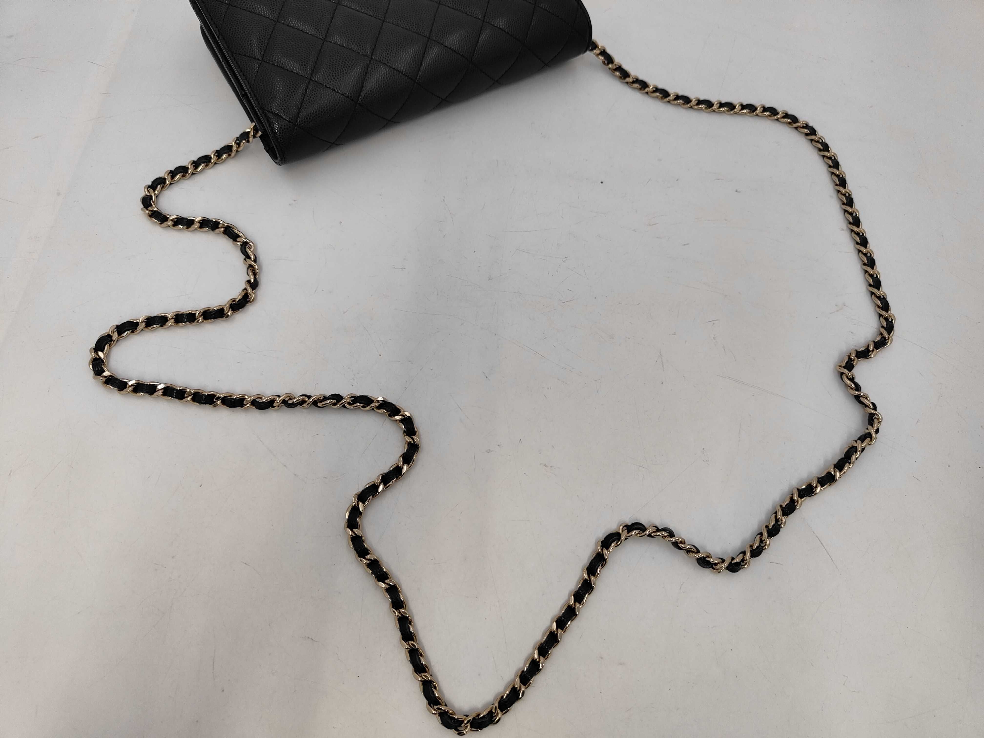 Matelassé Chain Wallet, Black Caviar Leather, Rhinestone, Coco Mark, Gold Hardware Bag — view 3