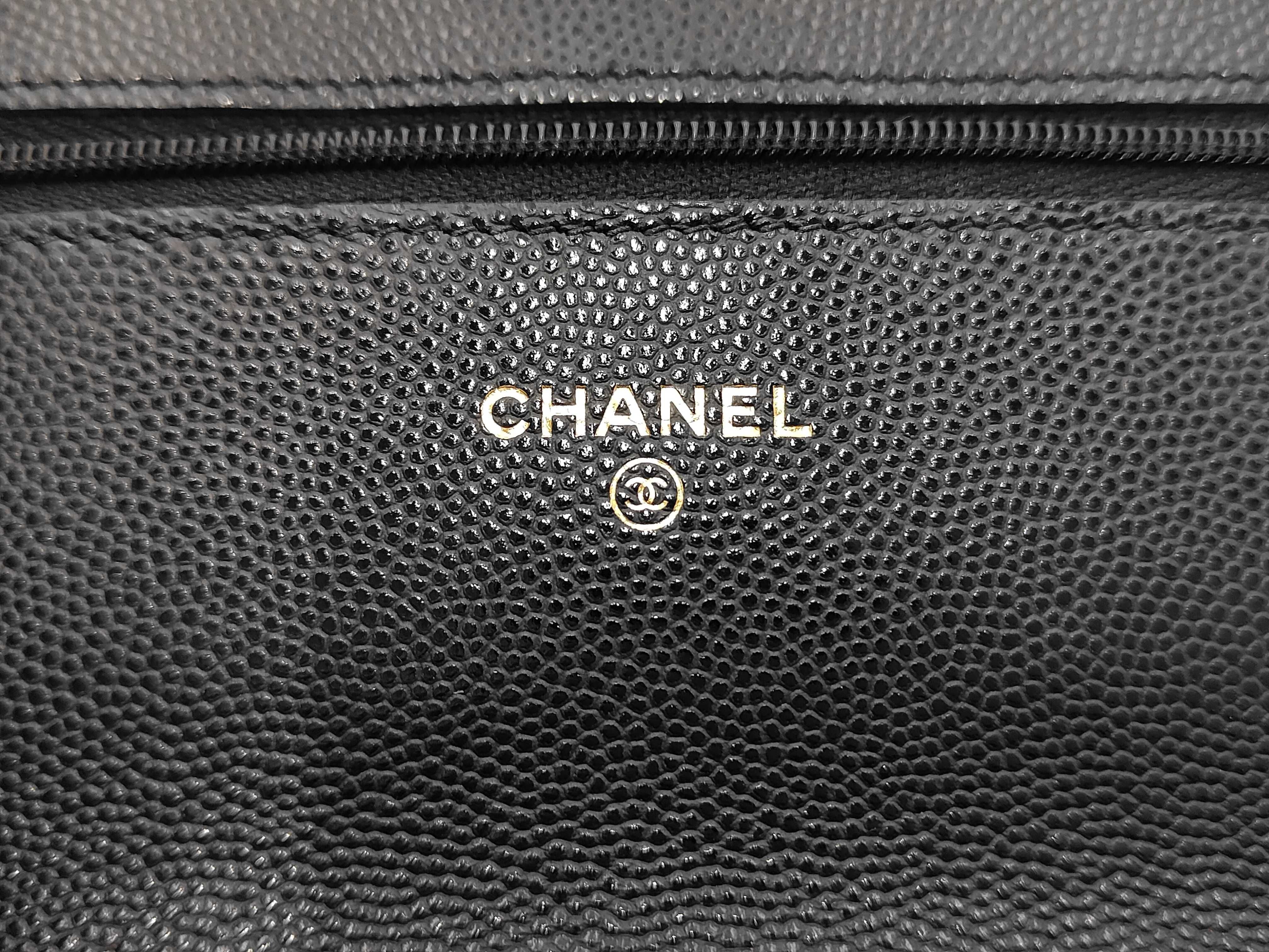 Matelassé Chain Wallet, Black Caviar Leather, Rhinestone, Coco Mark, Gold Hardware Bag — view 10