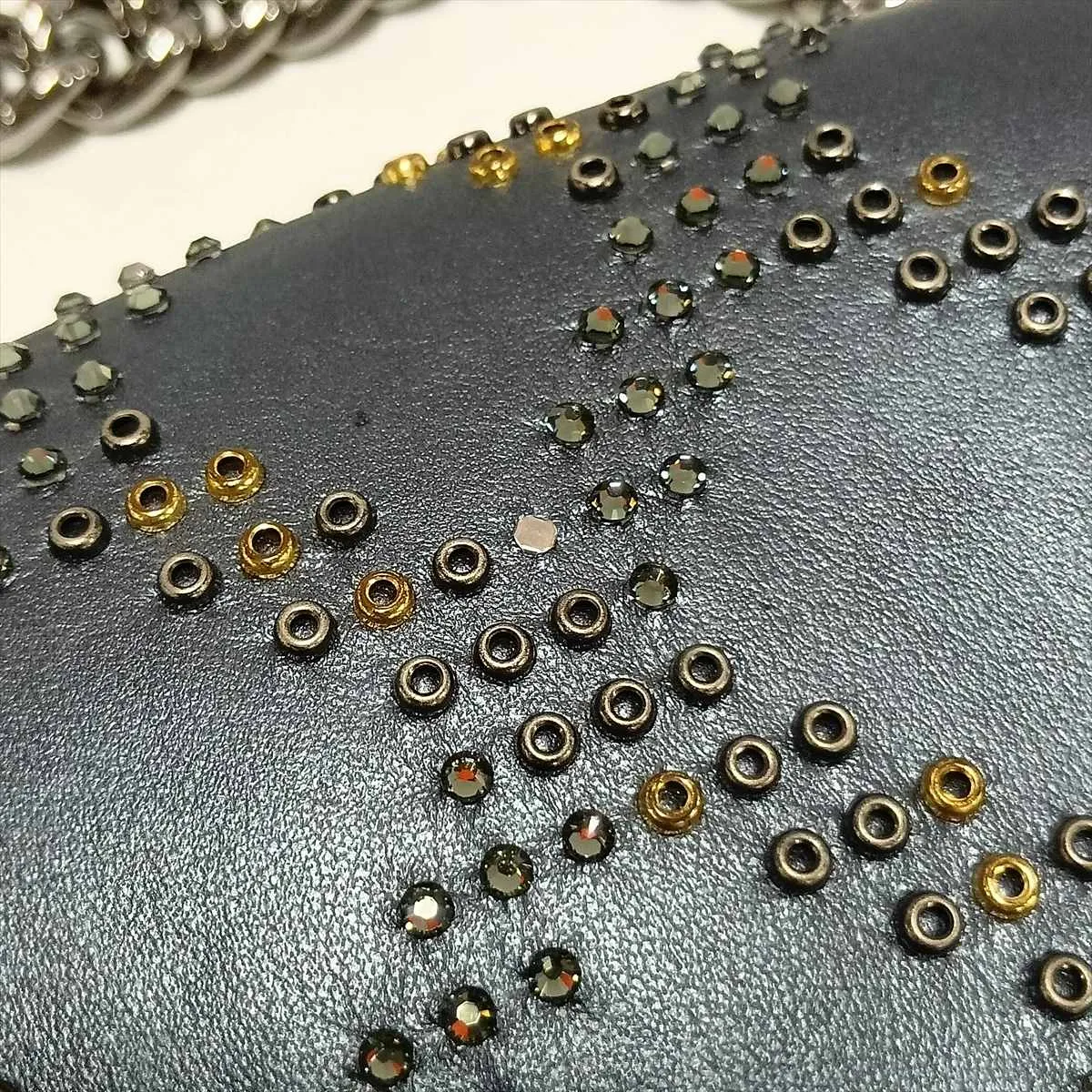 Boy Chanel 25 Lambskin x Rhinestone Chain Shoulder Bag, Gray, Silver Hardware, 25627401, Serial Number 25-series, A67086 — view 10