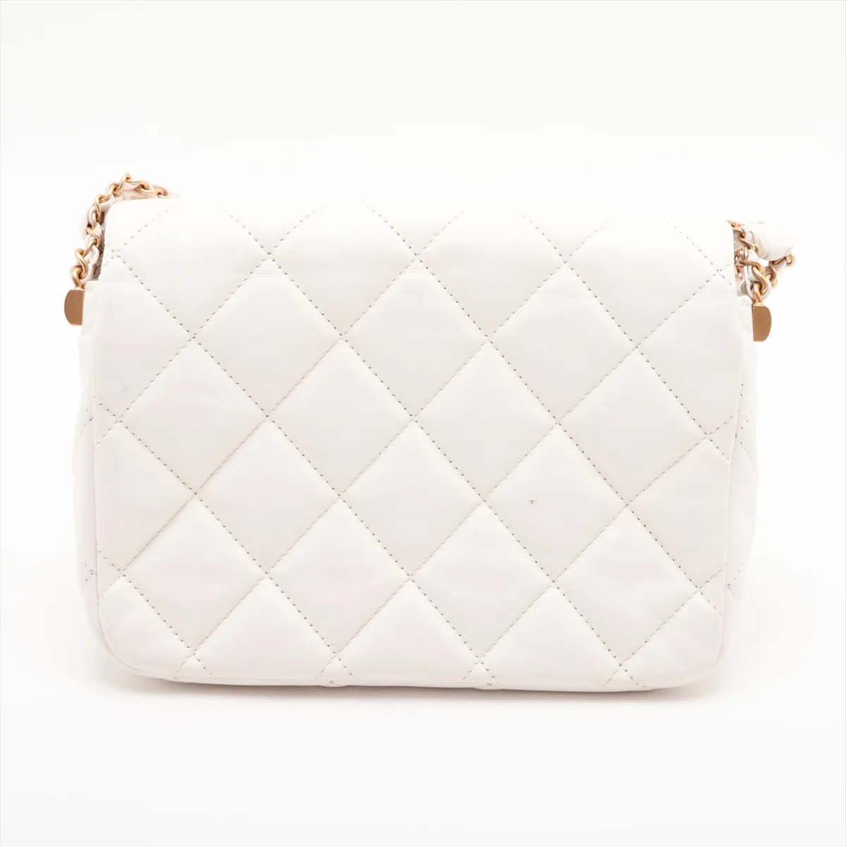 Mini Matelassé Lambskin Chain Shoulder Bag, White with Gold Hardware, AX8HKK8K, Random Plate — view 2