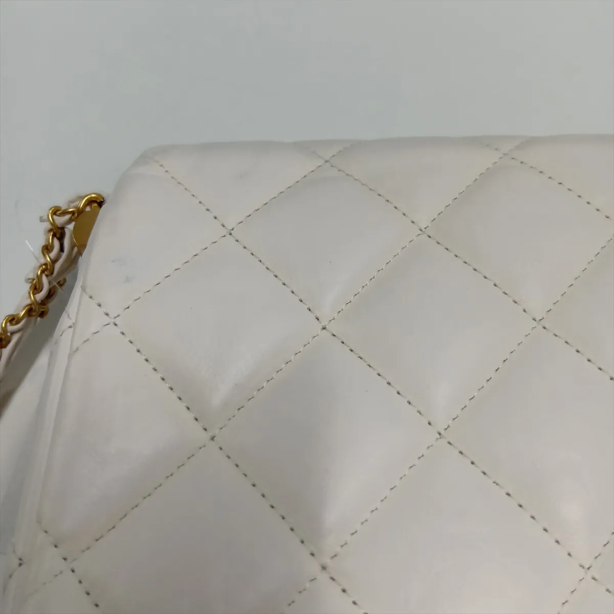 Mini Matelassé Lambskin Chain Shoulder Bag, White with Gold Hardware, AX8HKK8K, Random Plate — view 11
