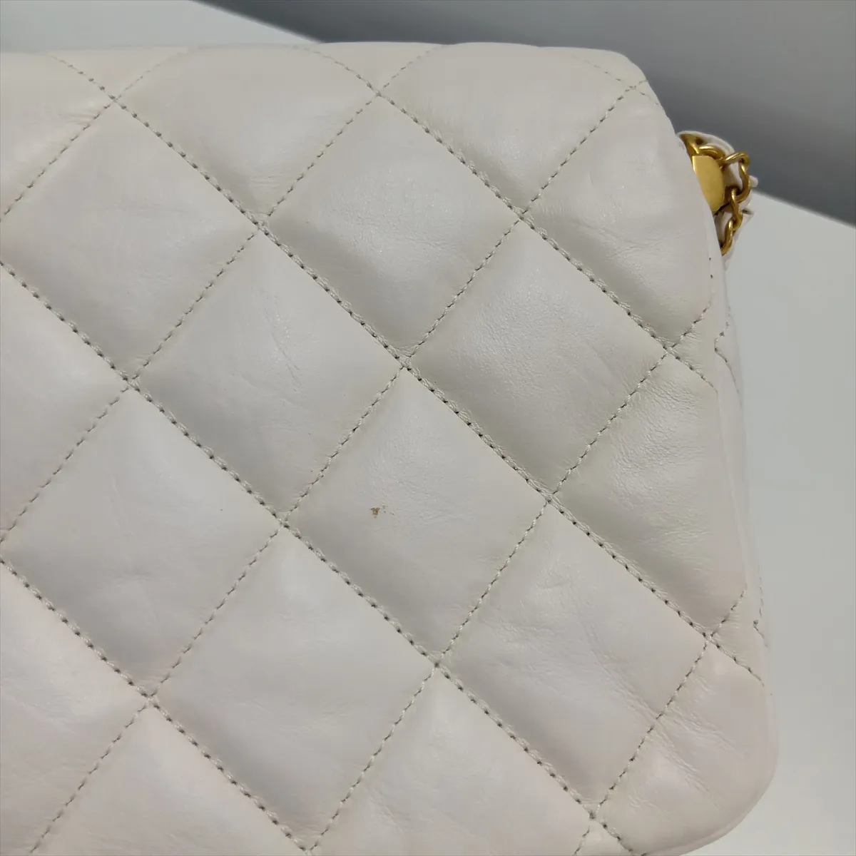 Mini Matelassé Lambskin Chain Shoulder Bag, White with Gold Hardware, AX8HKK8K, Random Plate — view 12
