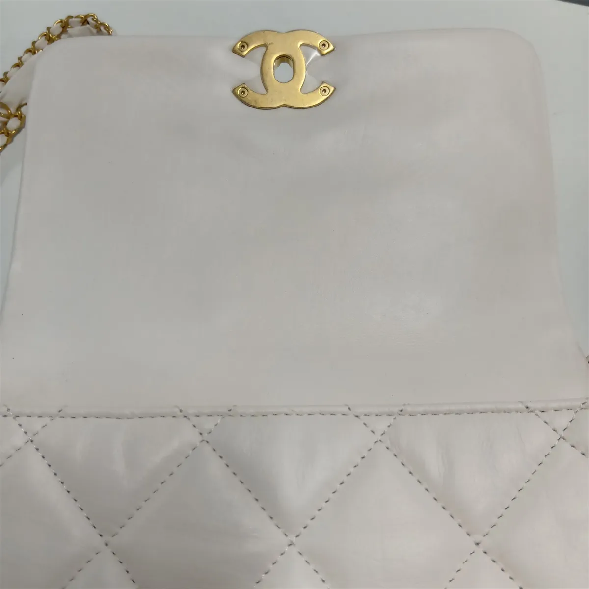 Mini Matelassé Lambskin Chain Shoulder Bag, White with Gold Hardware, AX8HKK8K, Random Plate — view 10