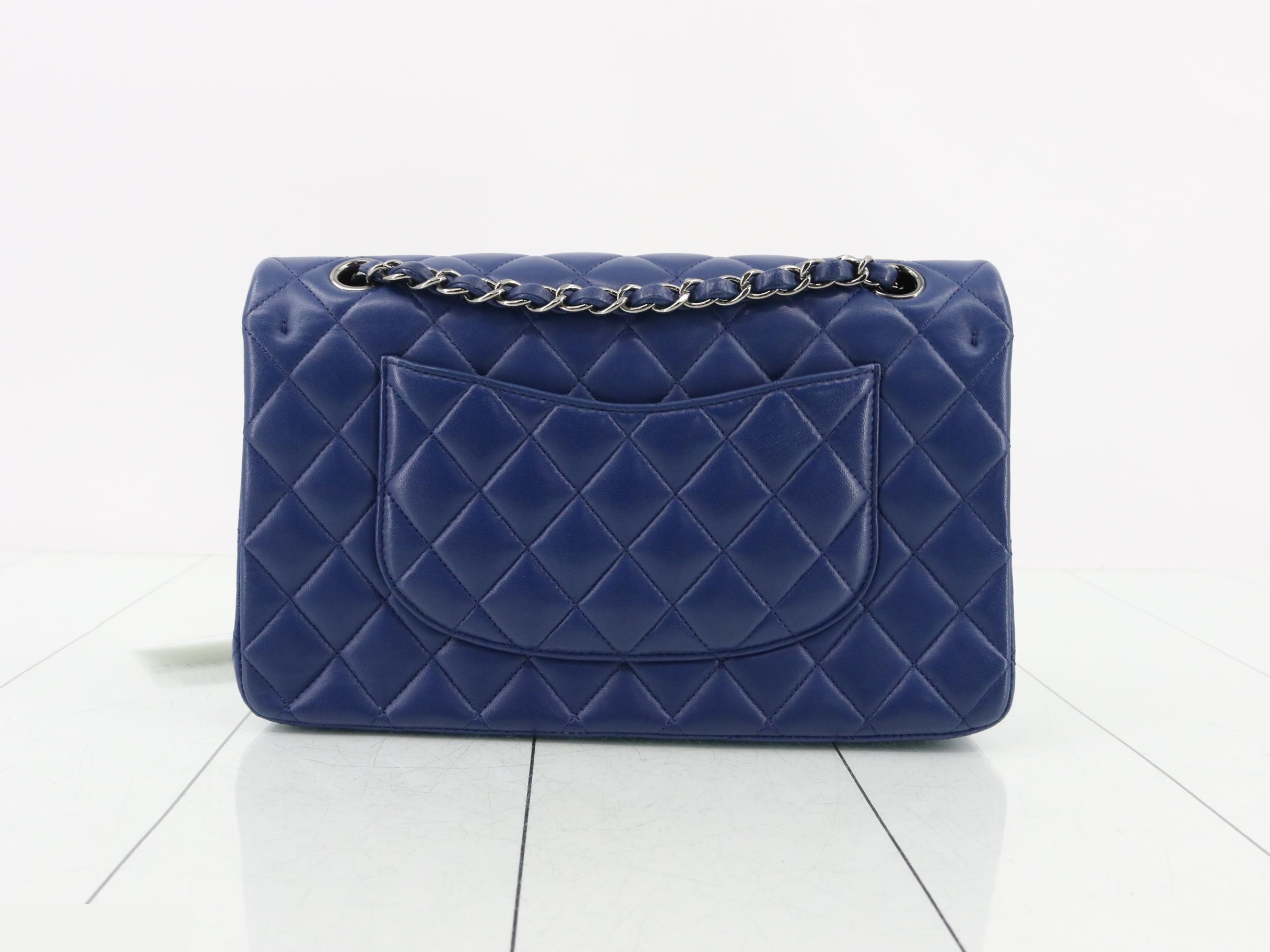 Matelassé 25 Lambskin Double Flap Double Chain Shoulder Bag, Navy — view 2