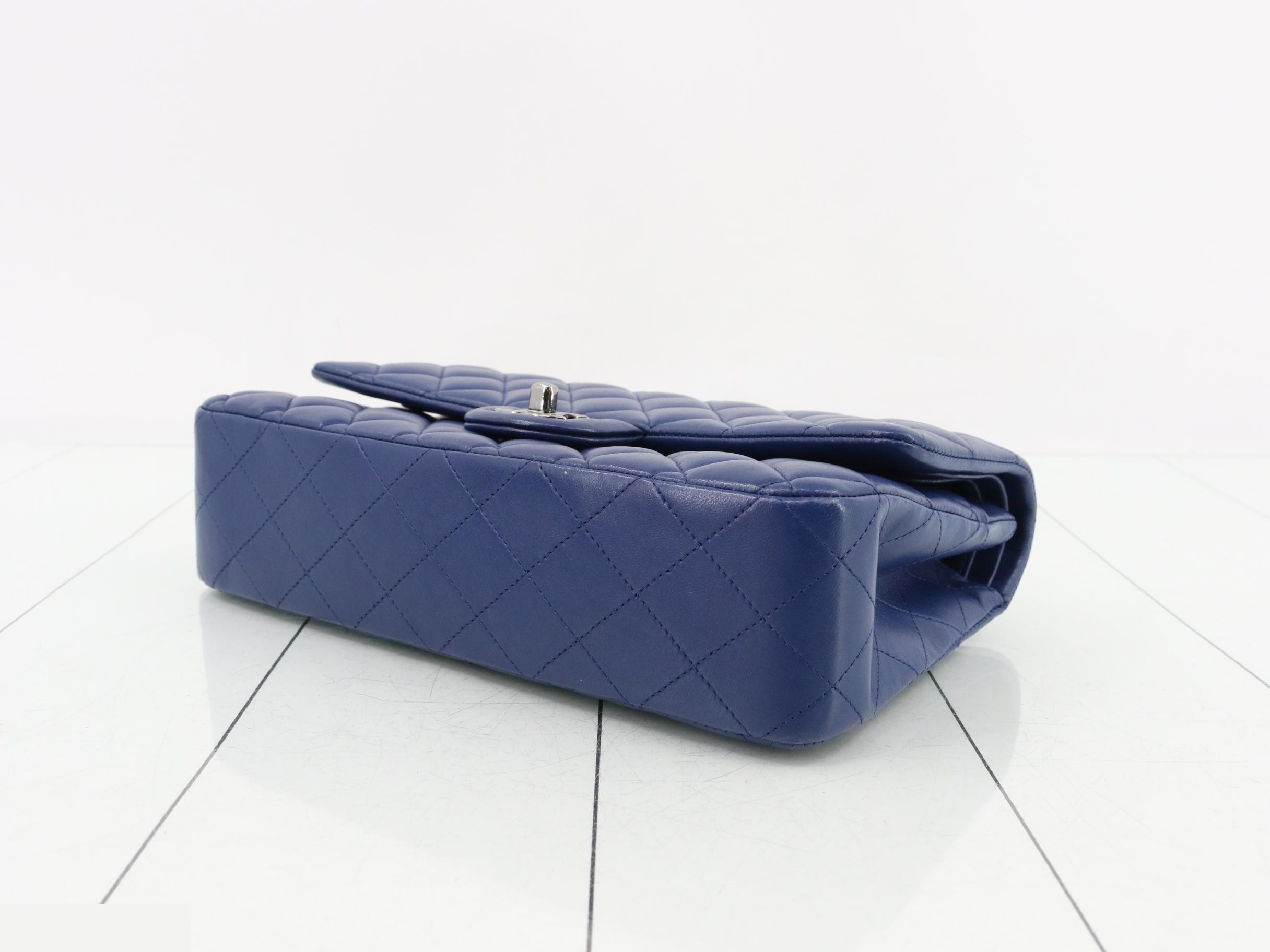Matelassé 25 Lambskin Double Flap Double Chain Shoulder Bag, Navy — view 6