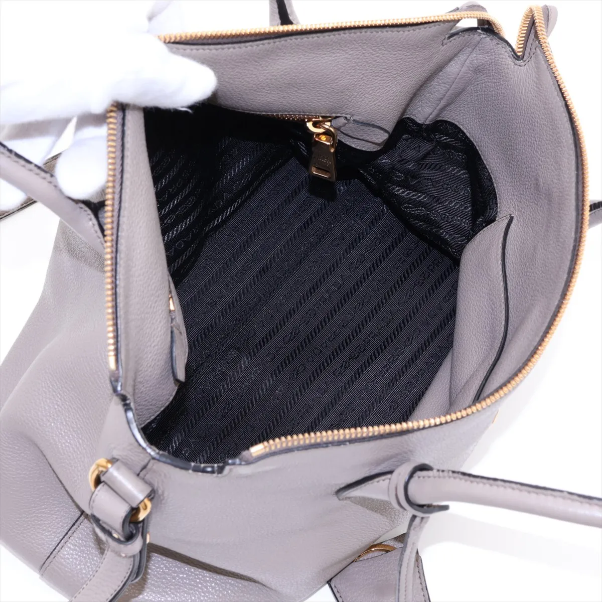 Vitello Daino Leather 2-Way Handbag, Beige — view 9