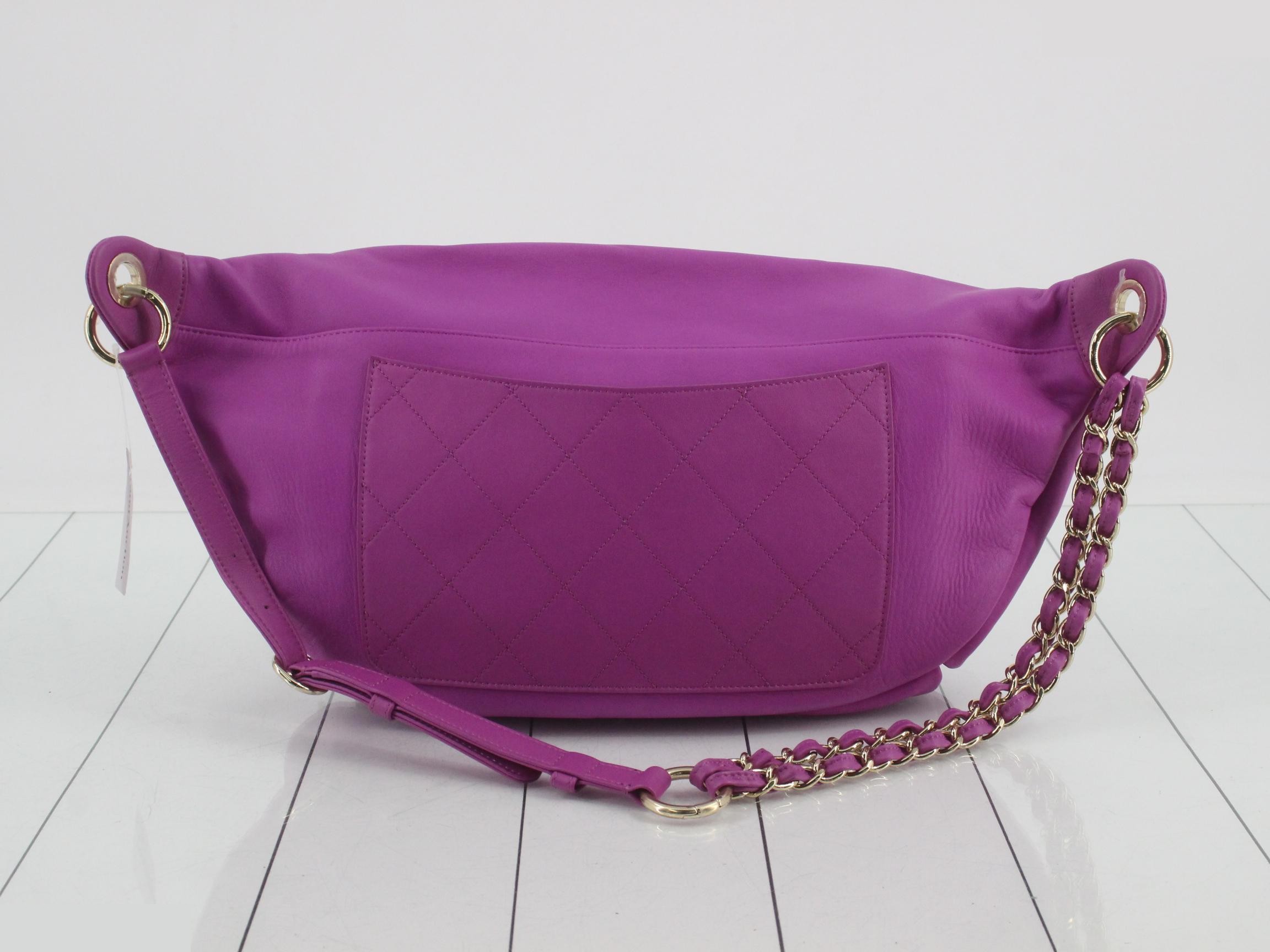 Matelassé Leather 2-Way Waist Bag, Purple — view 2