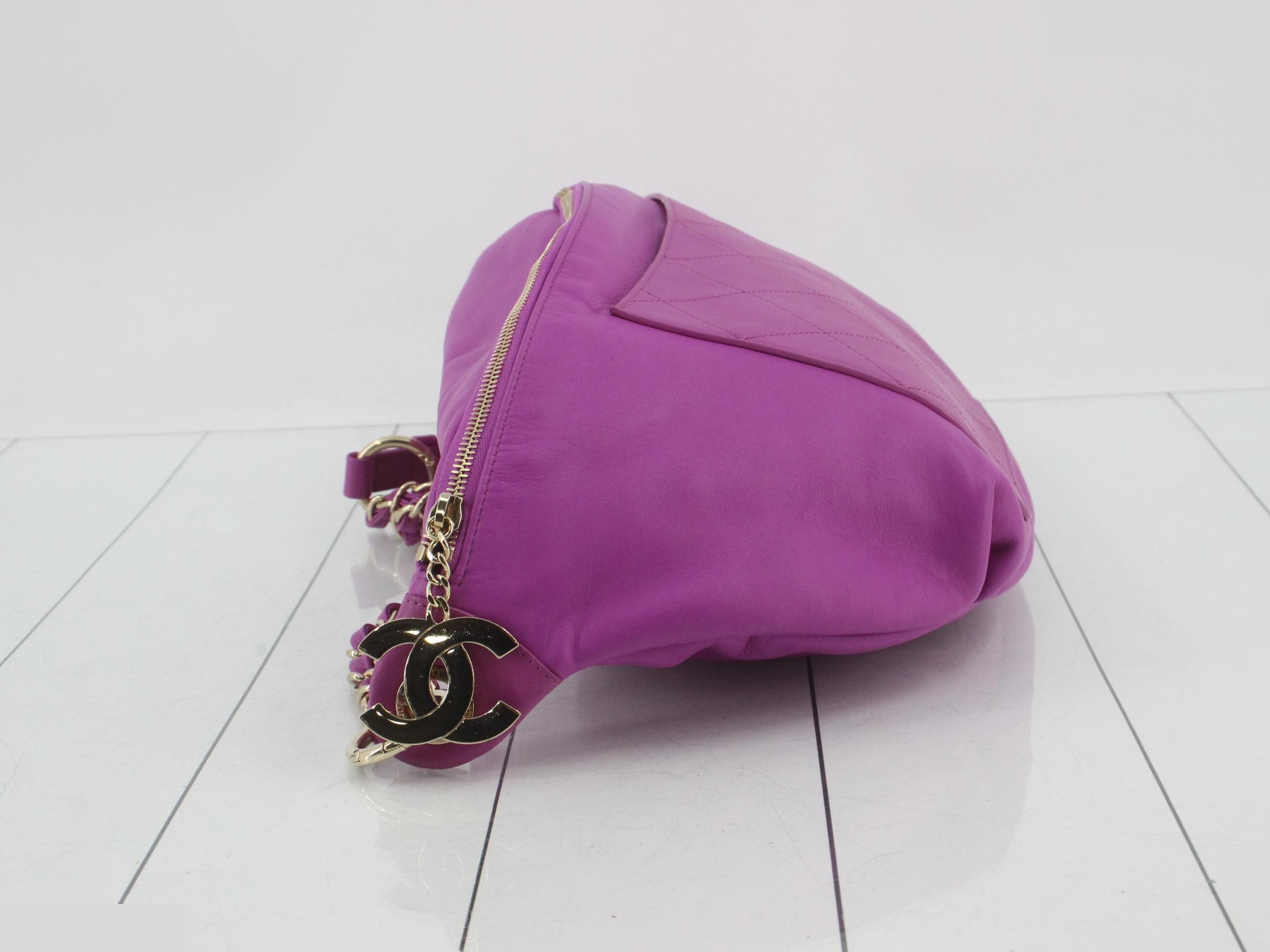Matelassé Leather 2-Way Waist Bag, Purple — view 4