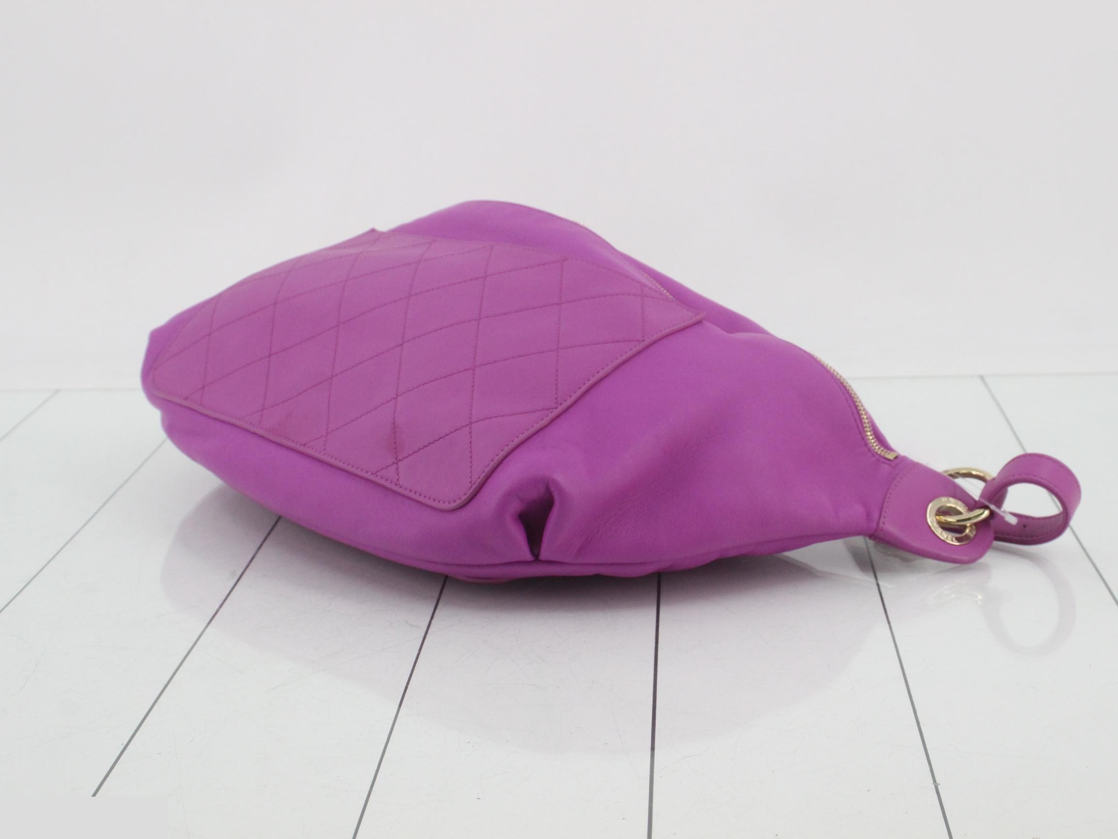 Matelassé Leather 2-Way Waist Bag, Purple — view 6