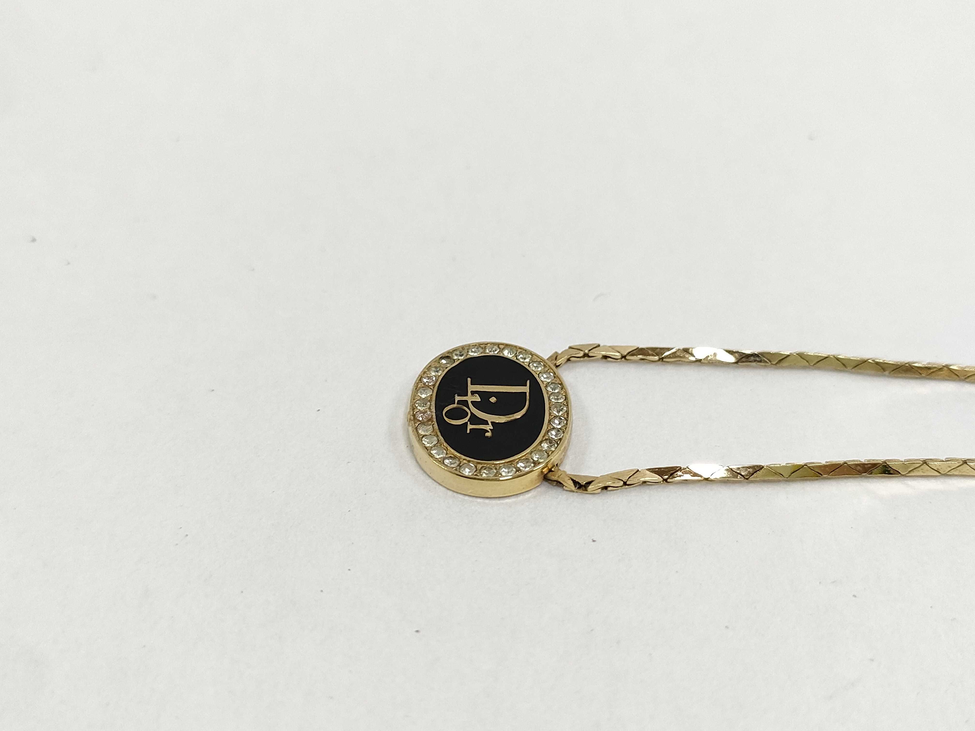 logo rhinestone gold necklace with box/bag. — view 3