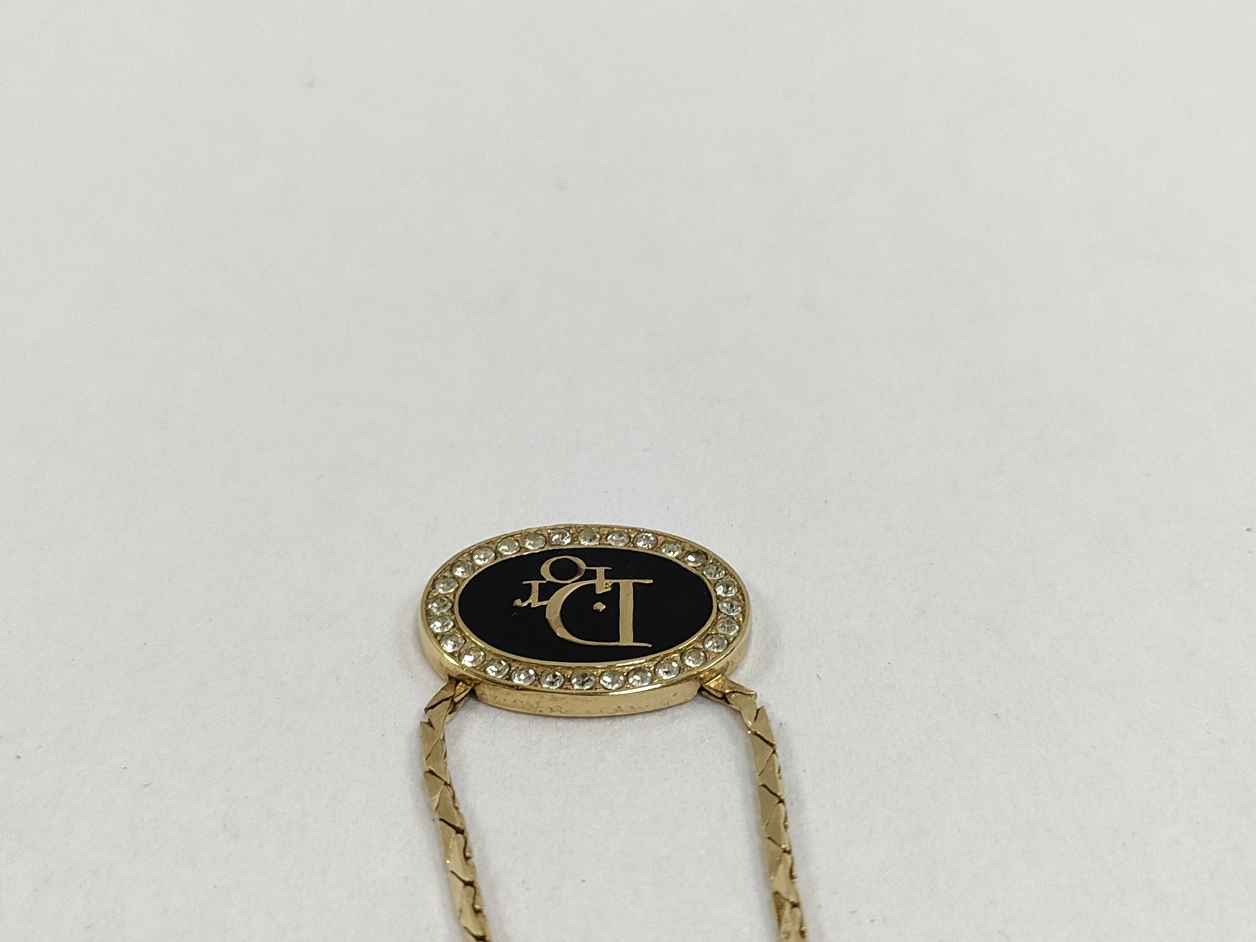 logo rhinestone gold necklace with box/bag. — view 4