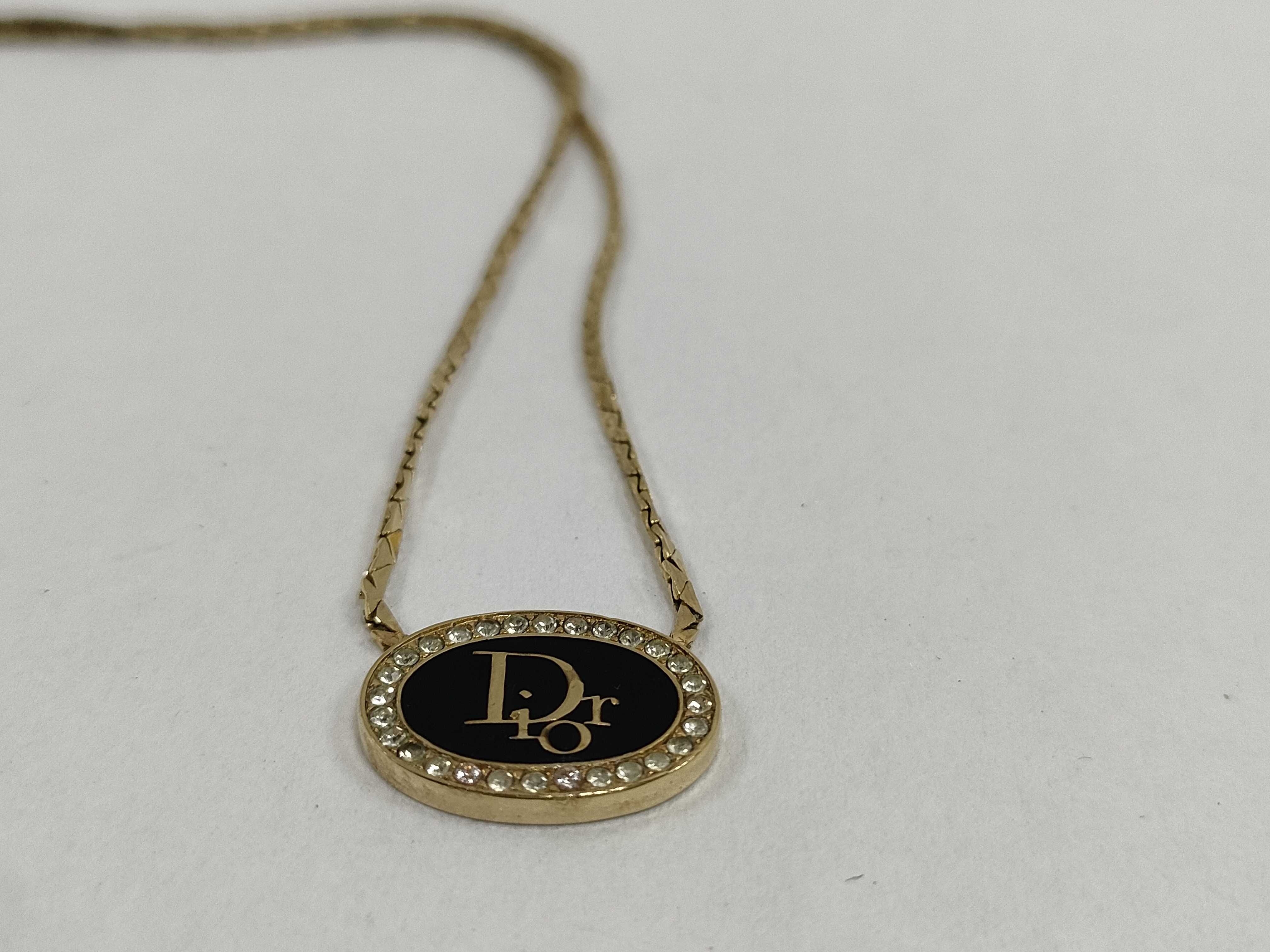 logo rhinestone gold necklace with box/bag. — view 5