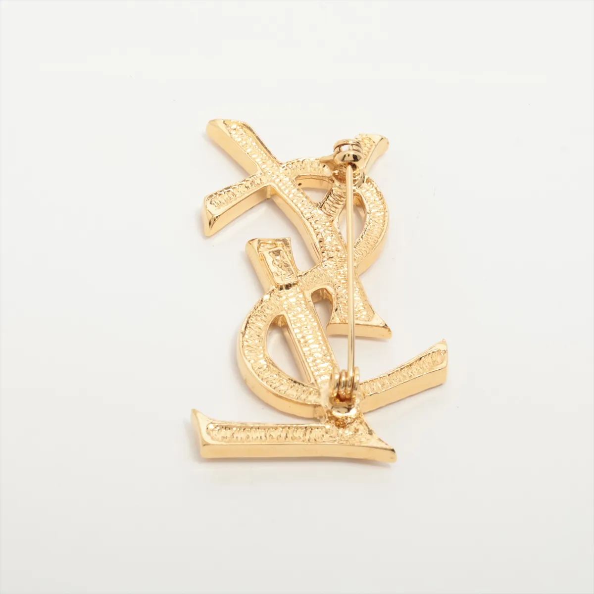 logo brooch, gold plated with rhinestones. Shows signs of wear, — view 2