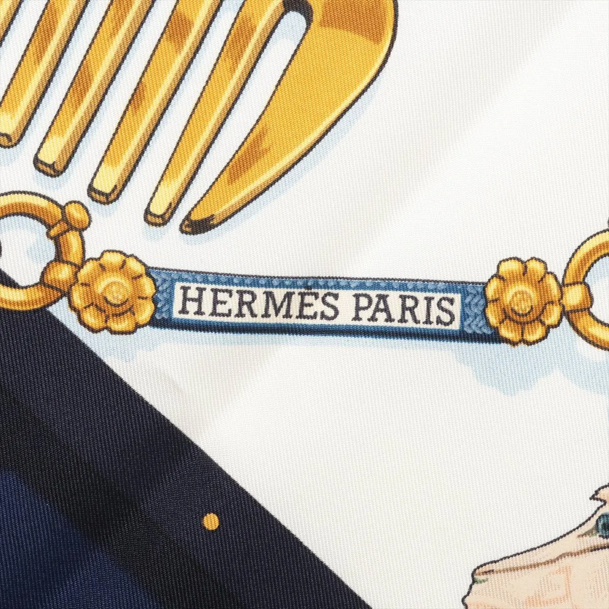 Carre 90 Memoire d'Hermes scarf, silk, navy. Shows signs of wear, — view 6