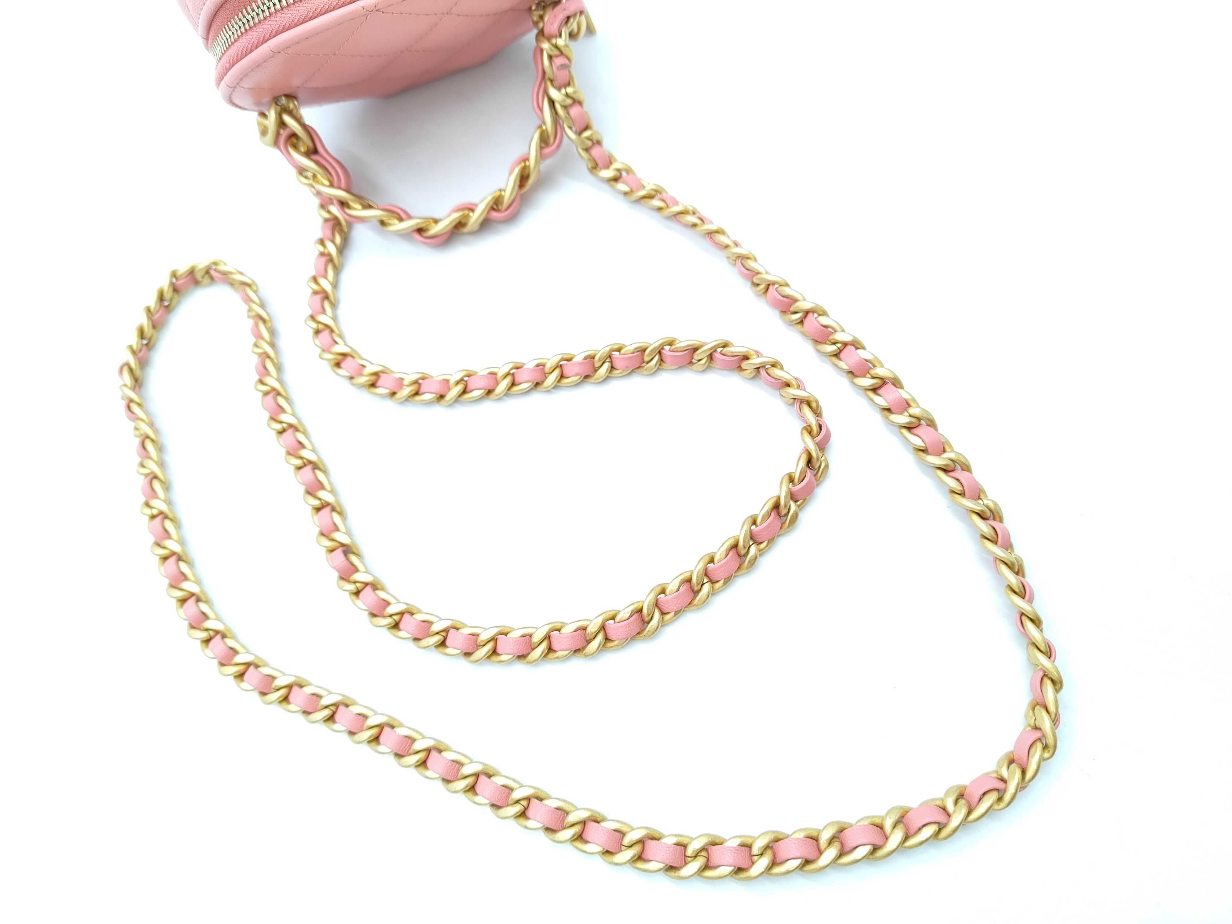 Matelassé Mini Vanity Bag, Pink Lambskin, Chain Handle, Gold Hardware, Handbag — view 3