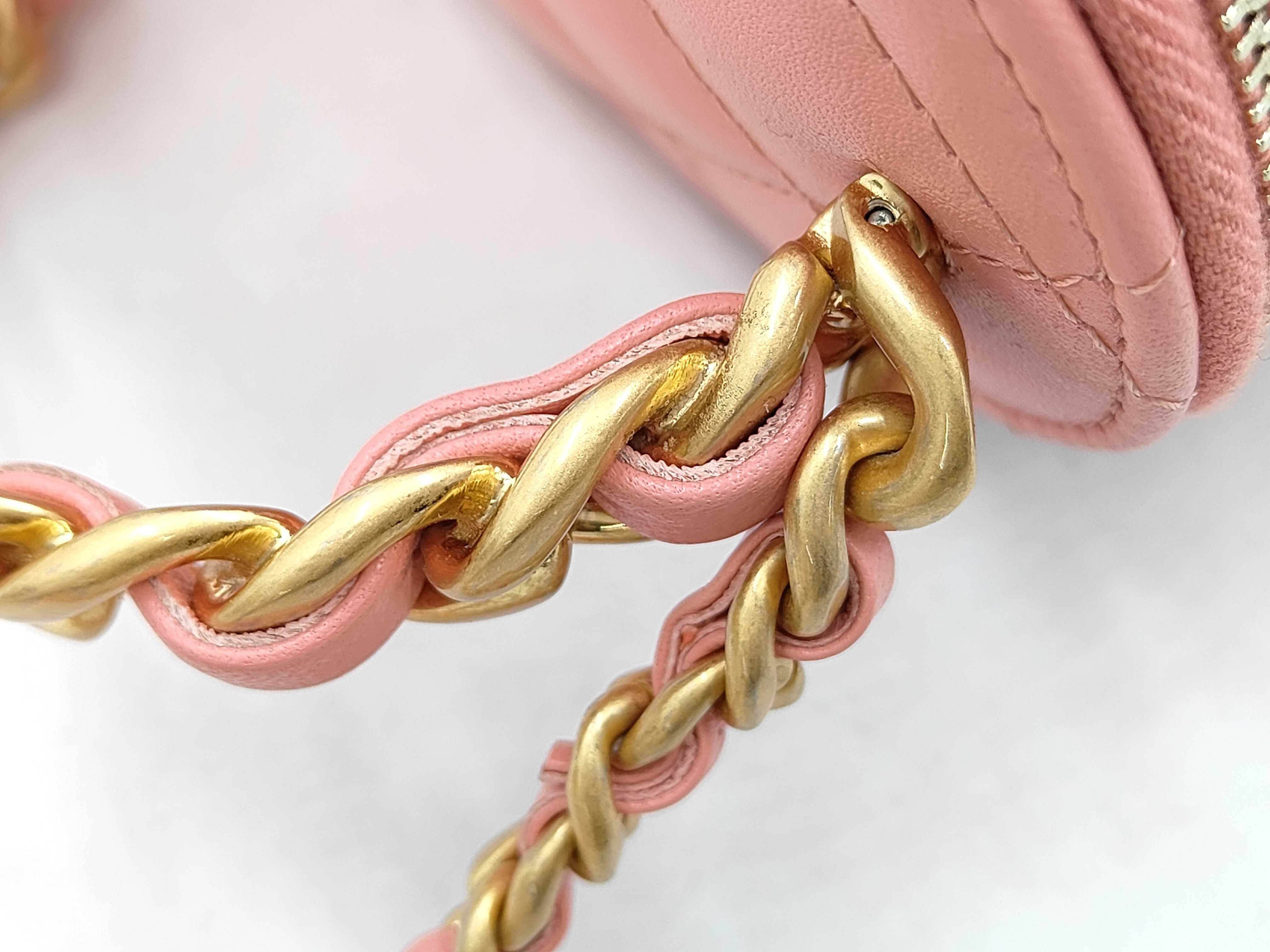 Matelassé Mini Vanity Bag, Pink Lambskin, Chain Handle, Gold Hardware, Handbag — view 5