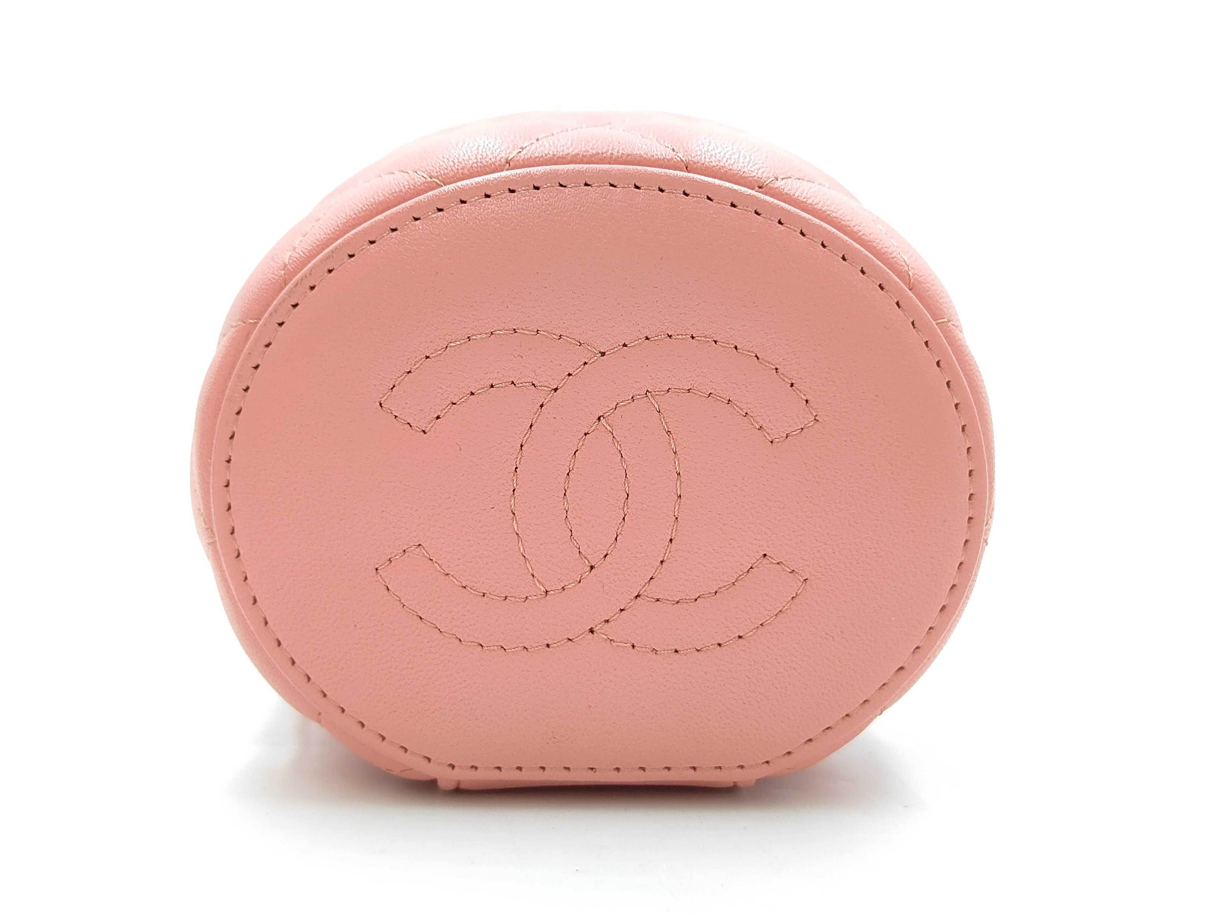 Matelassé Mini Vanity Bag, Pink Lambskin, Chain Handle, Gold Hardware, Handbag — view 6