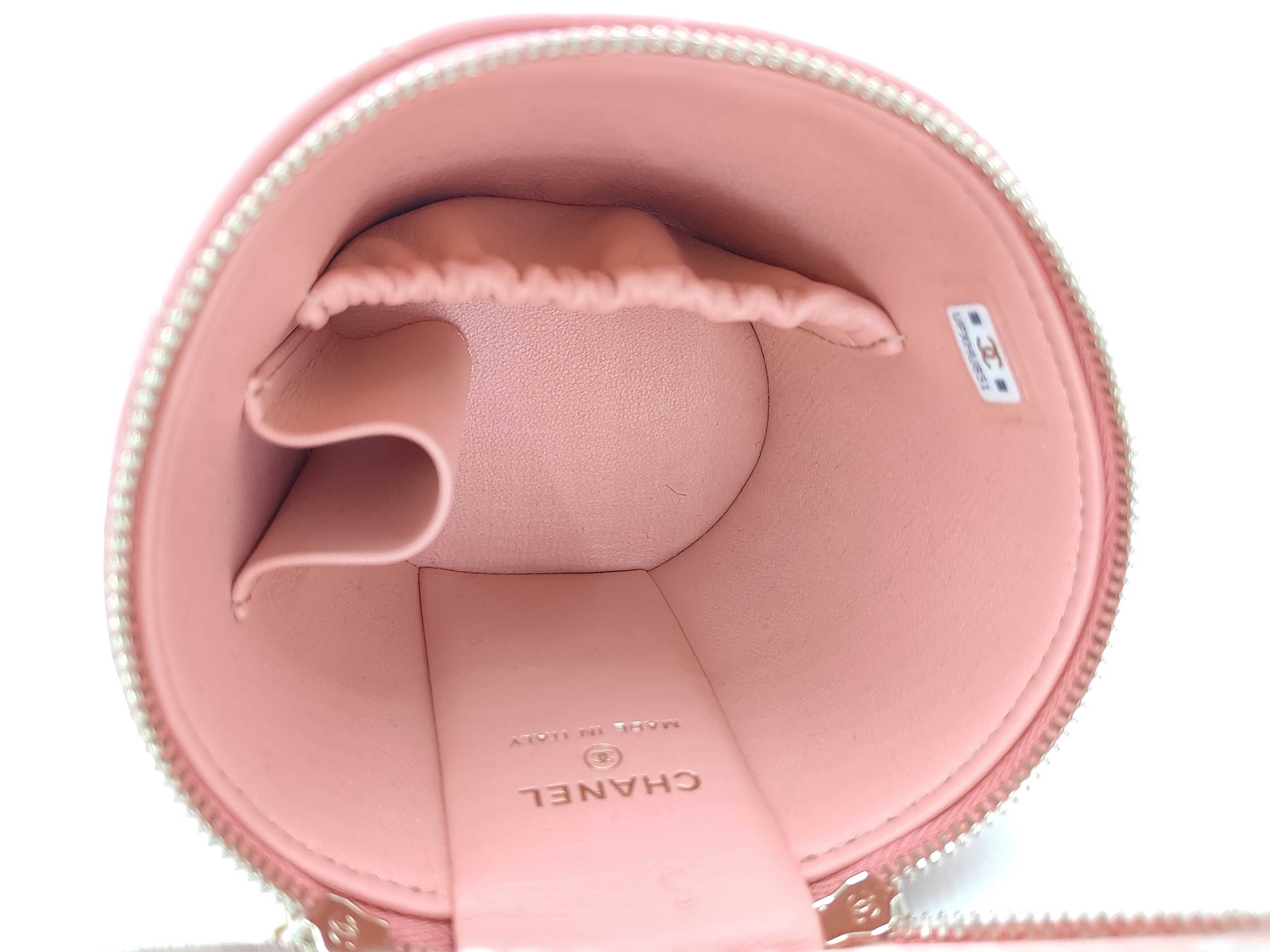 Matelassé Mini Vanity Bag, Pink Lambskin, Chain Handle, Gold Hardware, Handbag — view 9