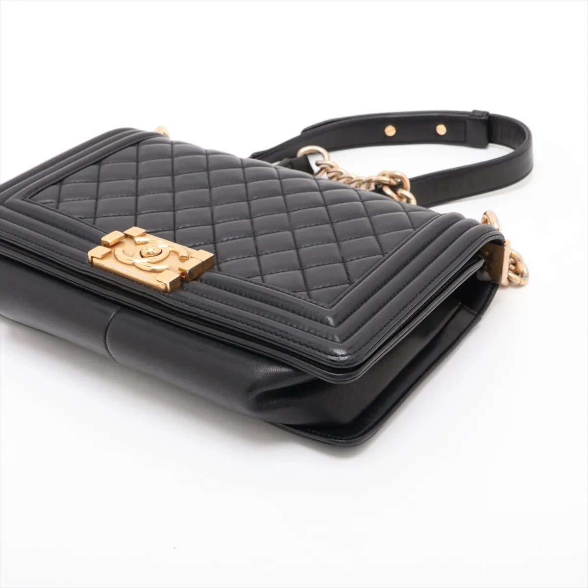 Boy Chanel 25 Lambskin Chain Shoulder Bag, Black with Gold Hardware, 24783673, Series 24, A67086 — view 3