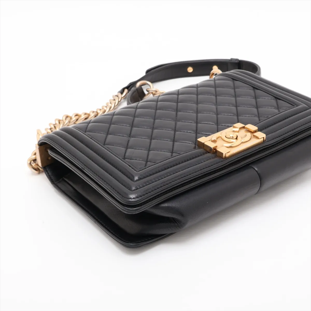 Boy Chanel 25 Lambskin Chain Shoulder Bag, Black with Gold Hardware, 24783673, Series 24, A67086 — view 4