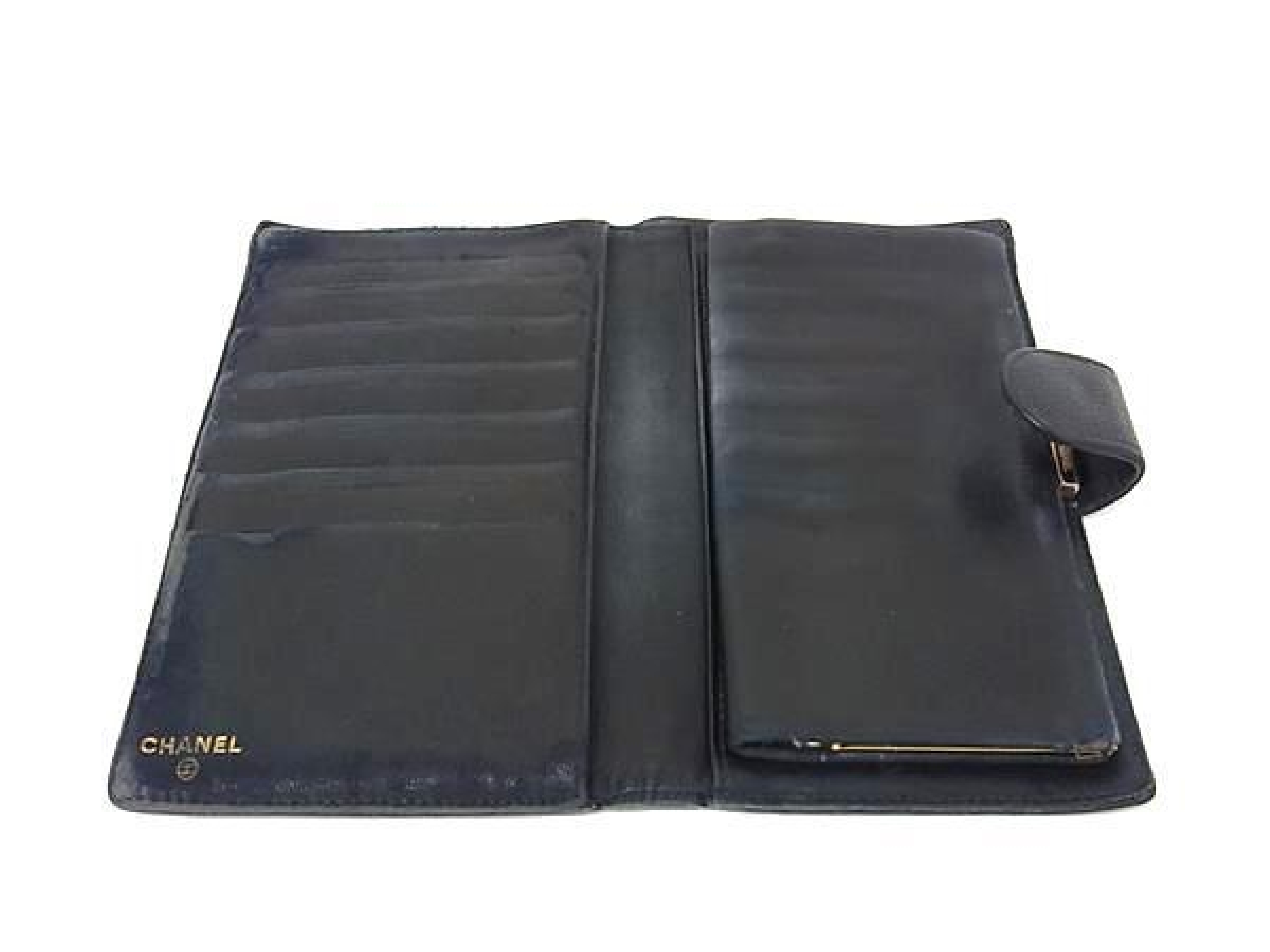 Coco Mark Caviar Skin Bi-fold Wallet, Coin Purse, Billfold, Card Slots, Women's, Black, FY5345 — view 3