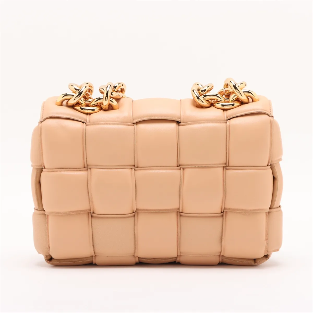Maxi Intrecciato Padded Cassette Leather Chain Shoulder Bag Beige — view 2