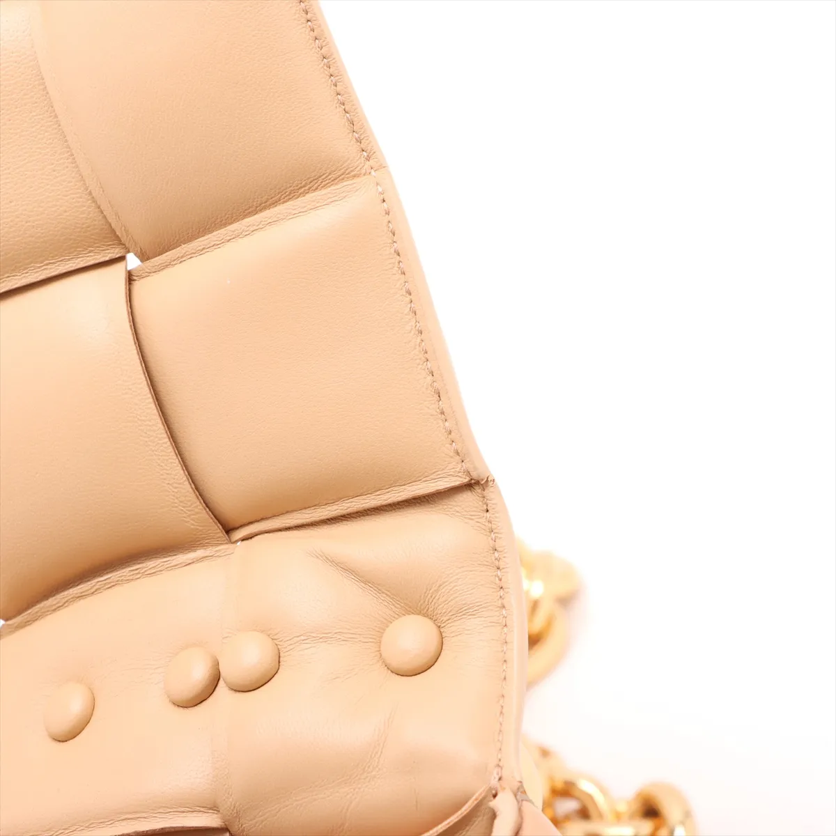 Maxi Intrecciato Padded Cassette Leather Chain Shoulder Bag Beige — view 13