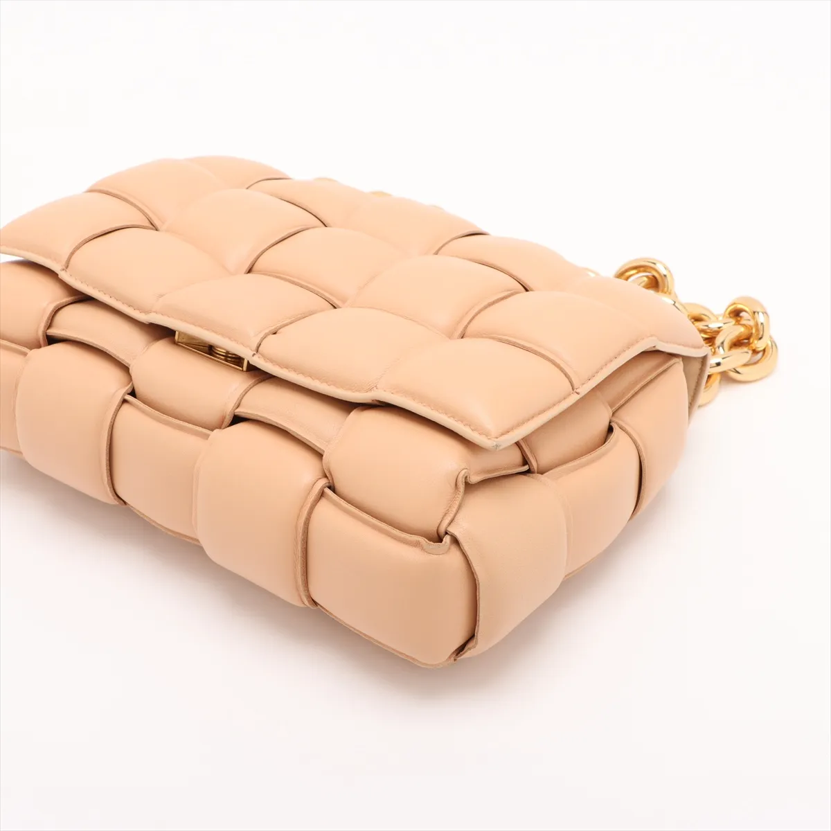 Maxi Intrecciato Padded Cassette Leather Chain Shoulder Bag Beige — view 3