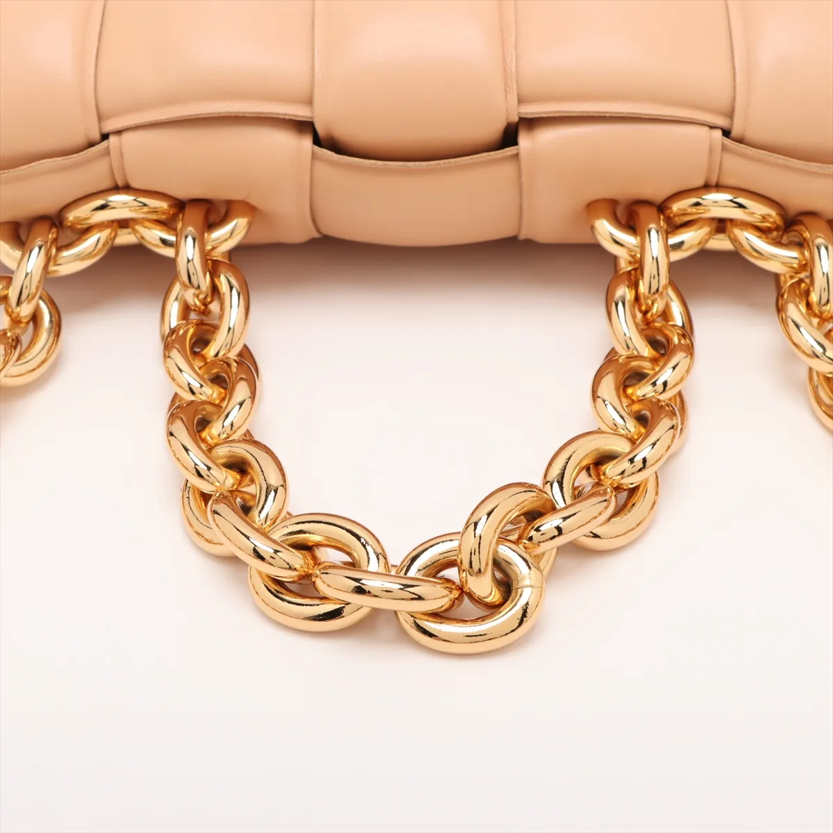 Maxi Intrecciato Padded Cassette Leather Chain Shoulder Bag Beige — view 5