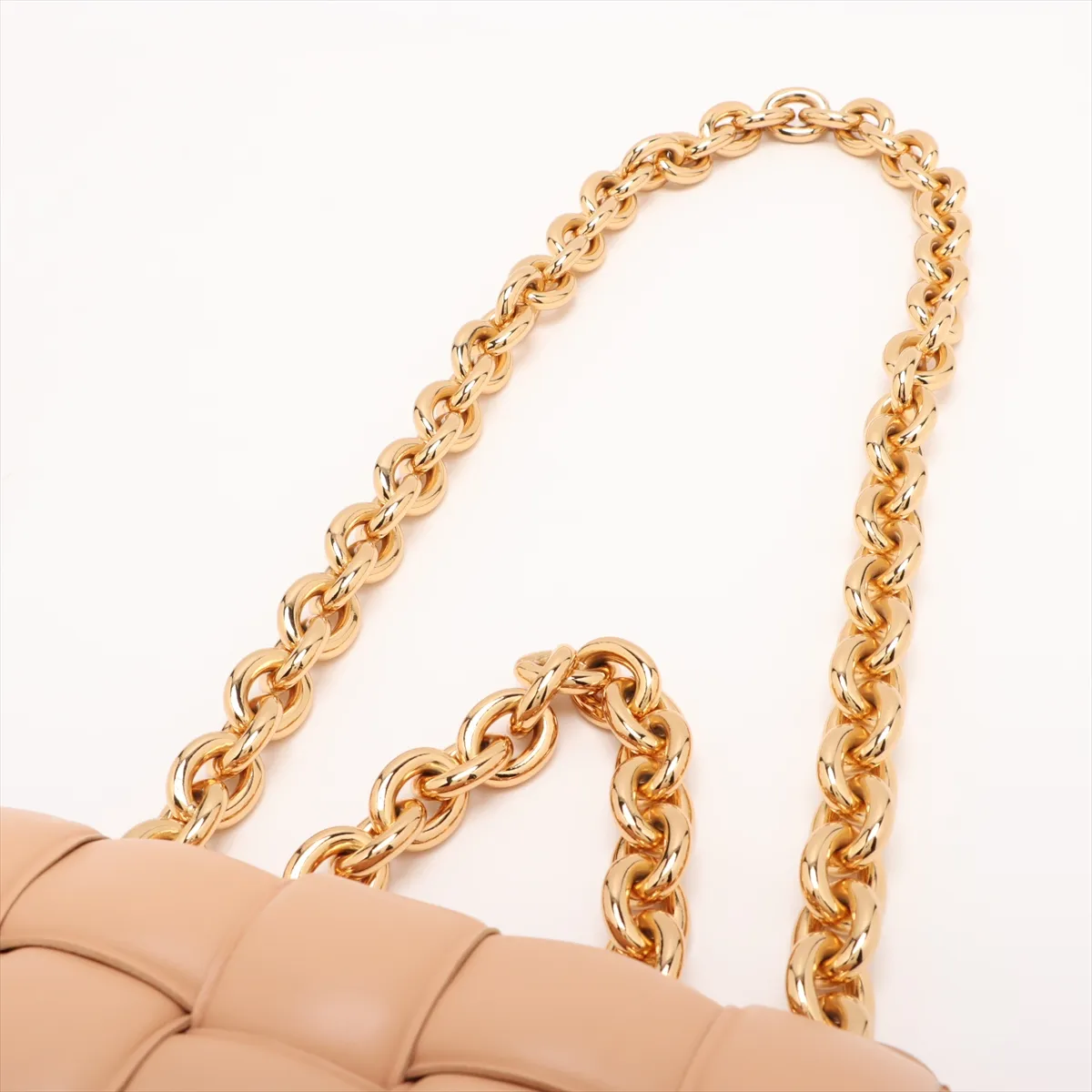 Maxi Intrecciato Padded Cassette Leather Chain Shoulder Bag Beige — view 7