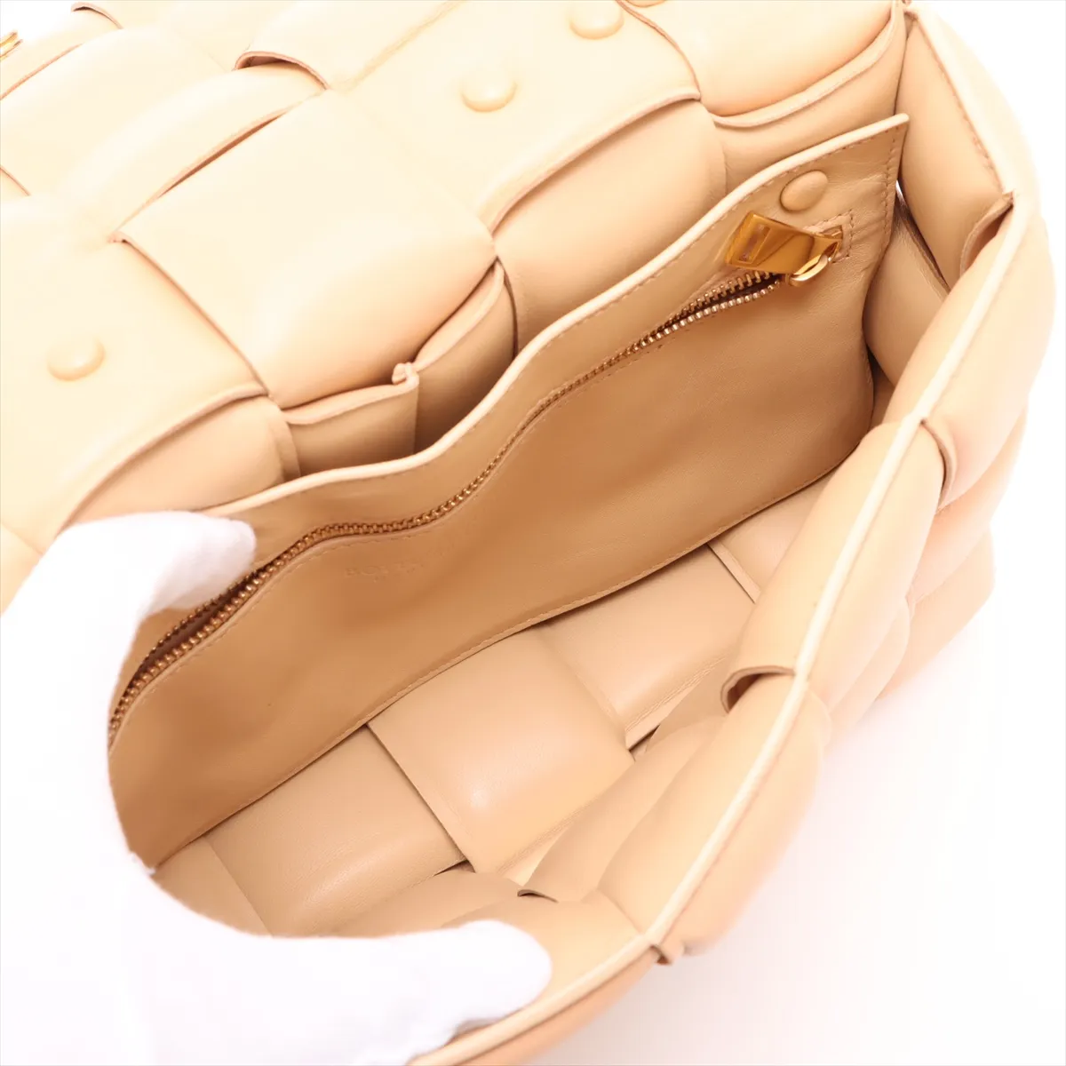 Maxi Intrecciato Padded Cassette Leather Chain Shoulder Bag Beige — view 8