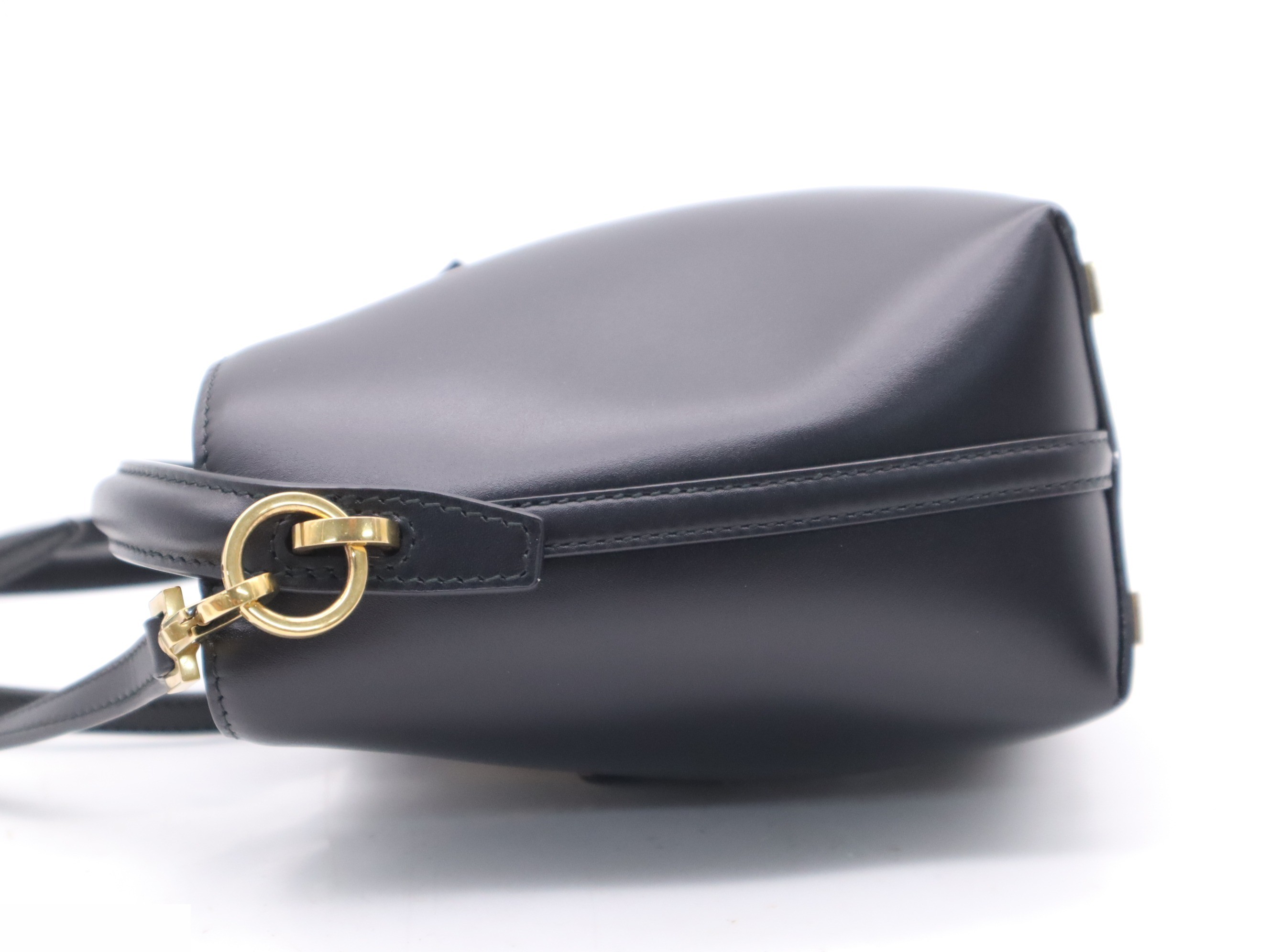 Leather YSL logo bucket bag, black, gold hardware, with shoulder strap. — view 3