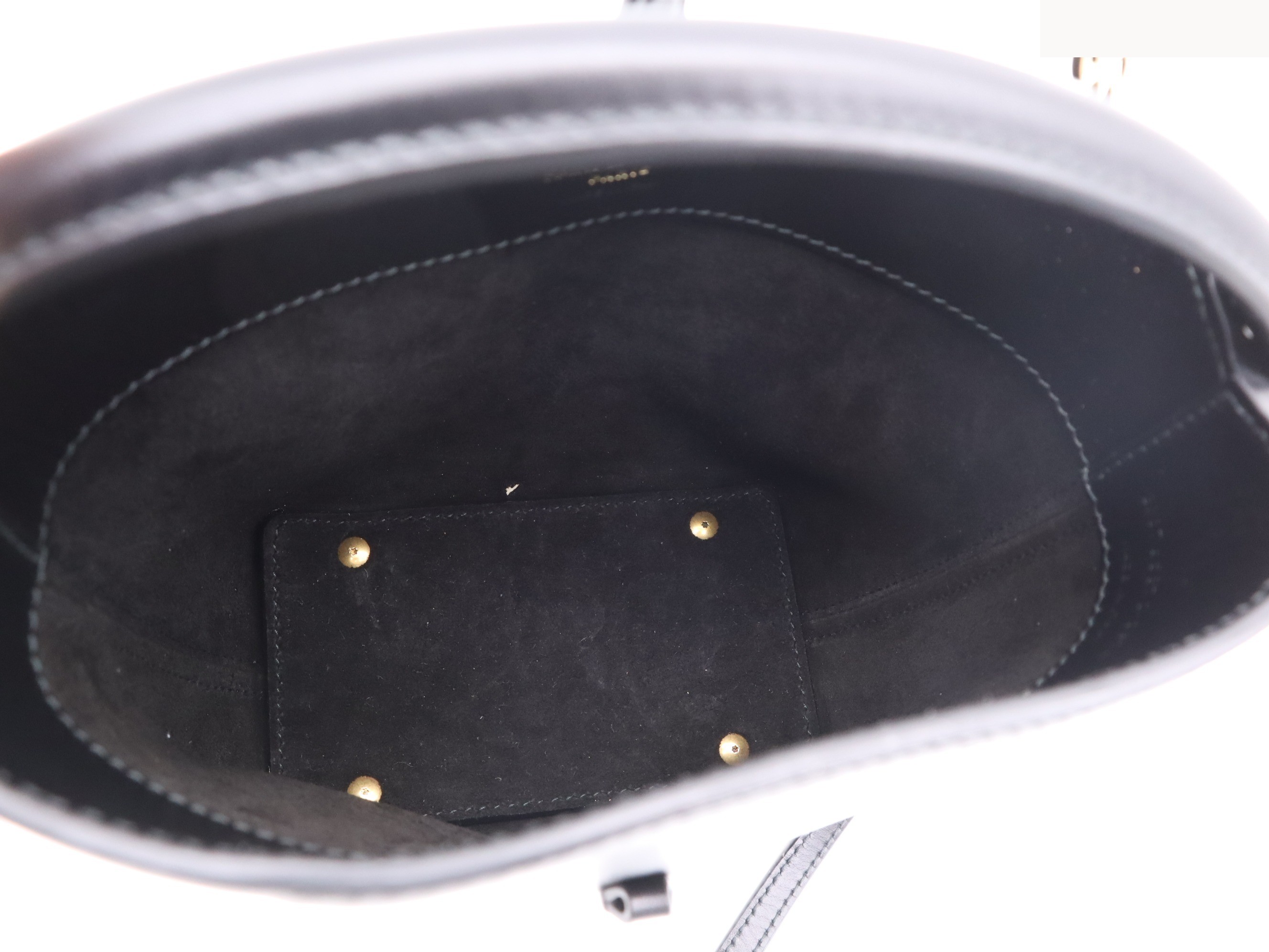 Leather YSL logo bucket bag, black, gold hardware, with shoulder strap. — view 7