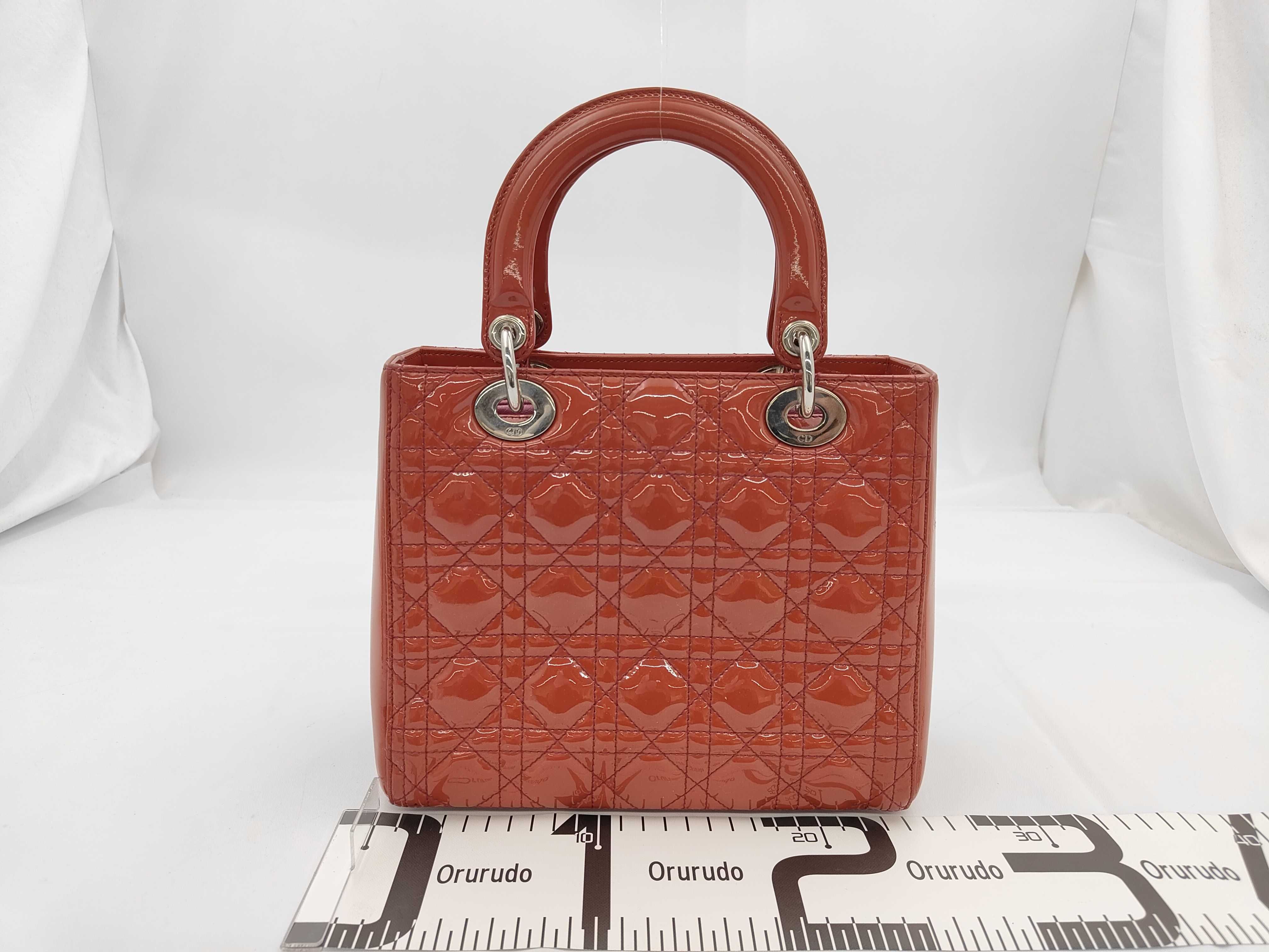 Christian 2-Way Handbag, Patent Leather, Red and Silver, Lady Dior Handbag — view 2