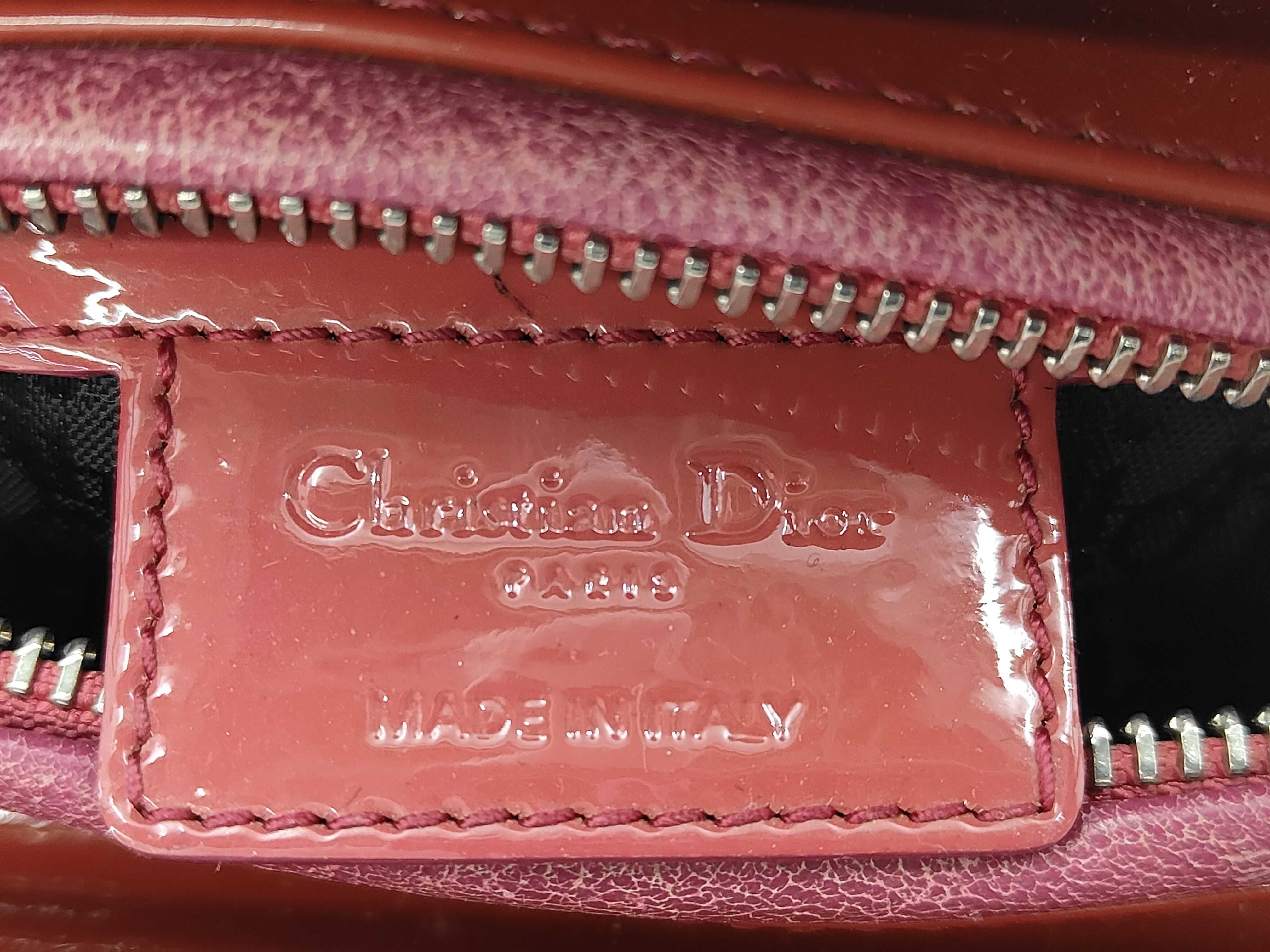 Christian 2-Way Handbag, Patent Leather, Red and Silver, Lady Dior Handbag — view 12