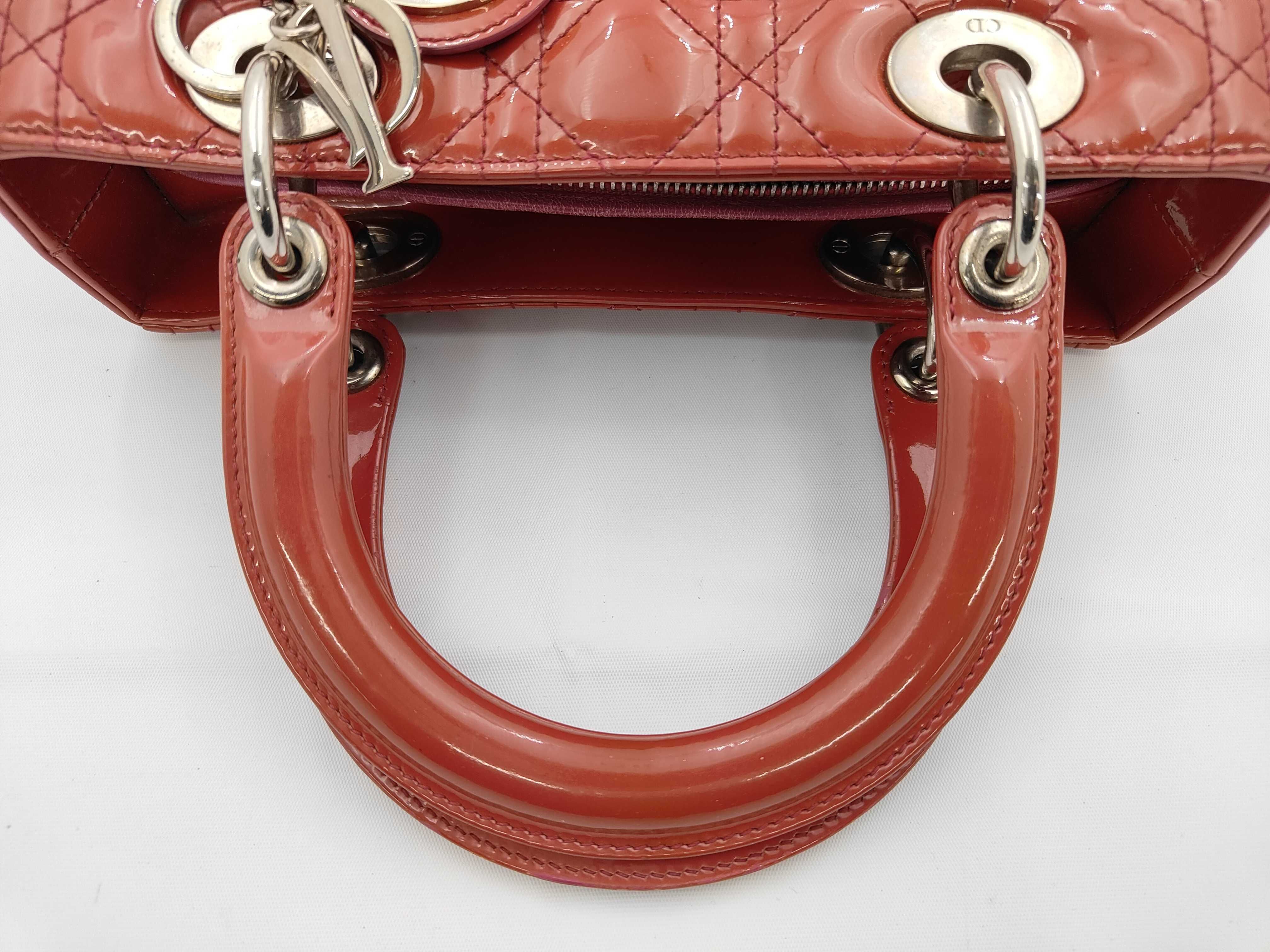 Christian 2-Way Handbag, Patent Leather, Red and Silver, Lady Dior Handbag — view 4