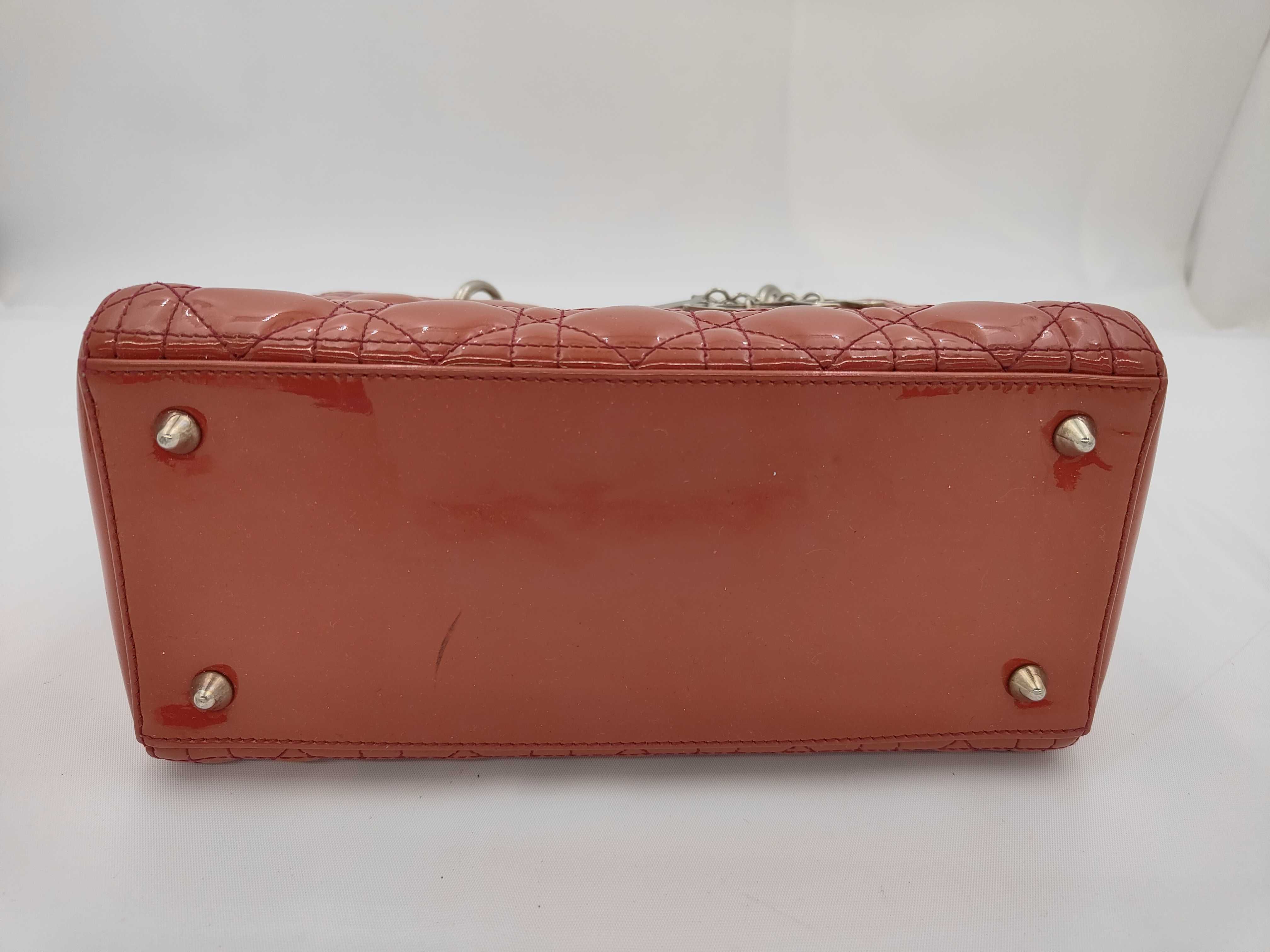 Christian 2-Way Handbag, Patent Leather, Red and Silver, Lady Dior Handbag — view 6