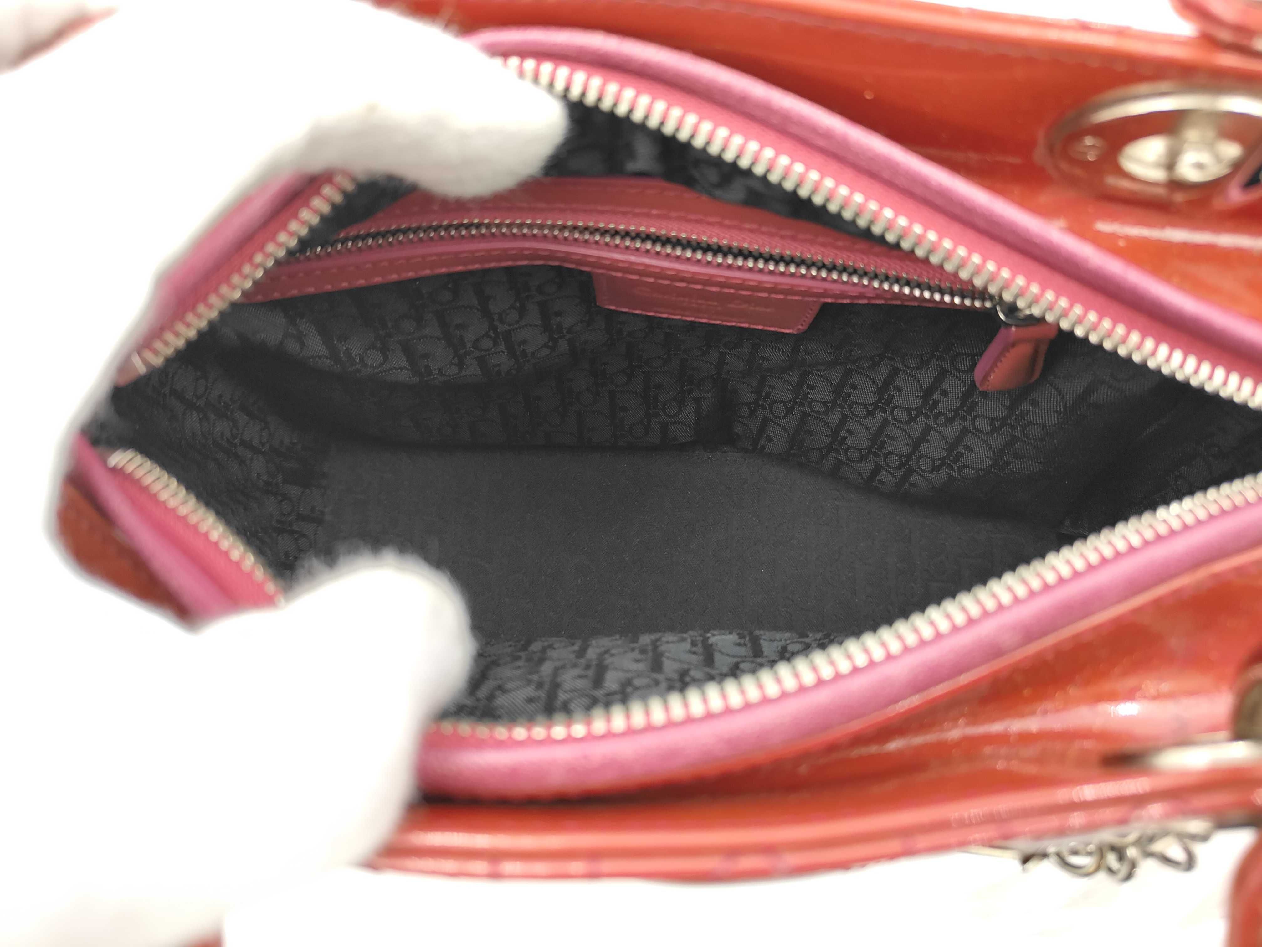 Christian 2-Way Handbag, Patent Leather, Red and Silver, Lady Dior Handbag — view 10