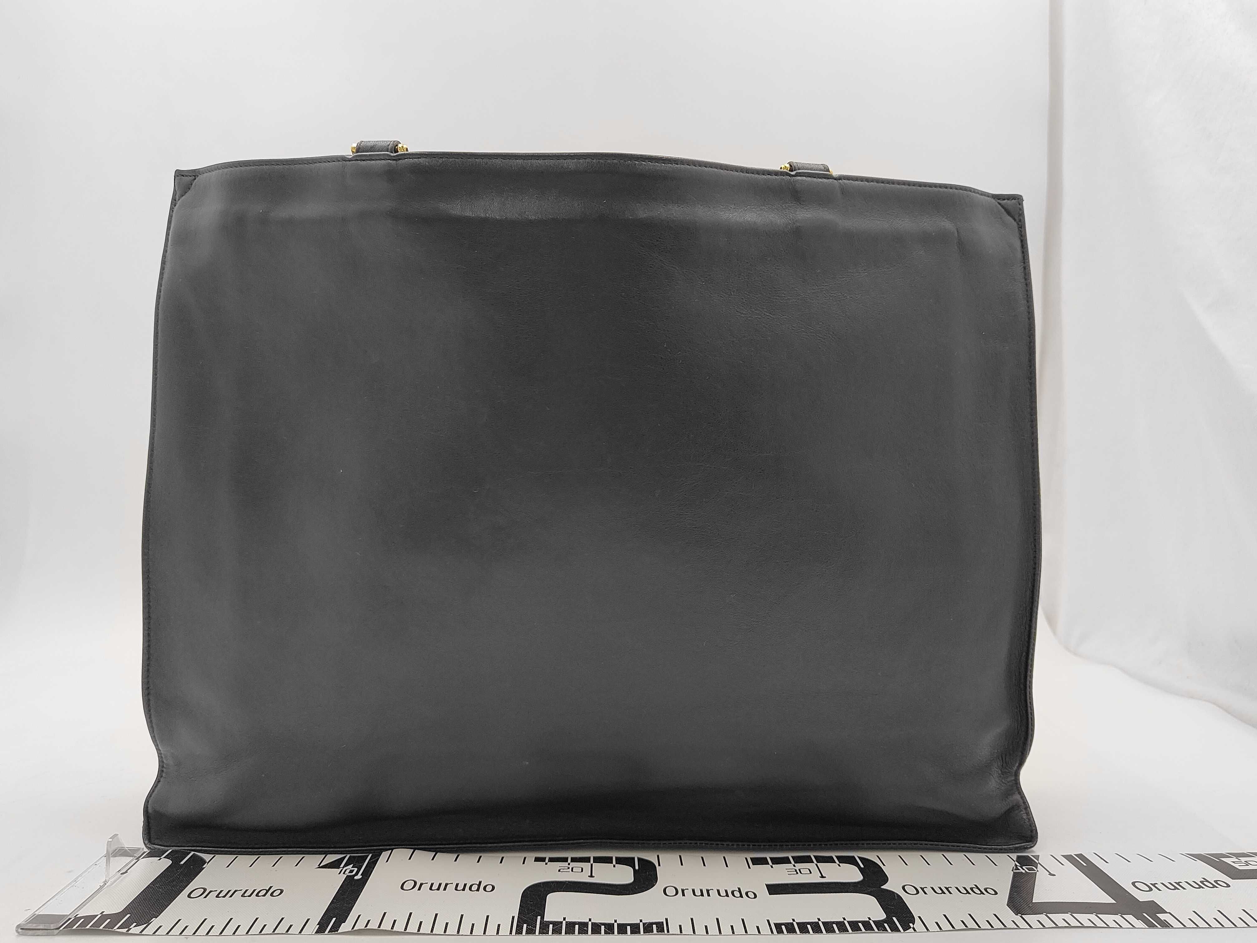 Chain Tote Leather Bag with Gold Hardware, Black, 3585292 (Tote Bag) — view 2