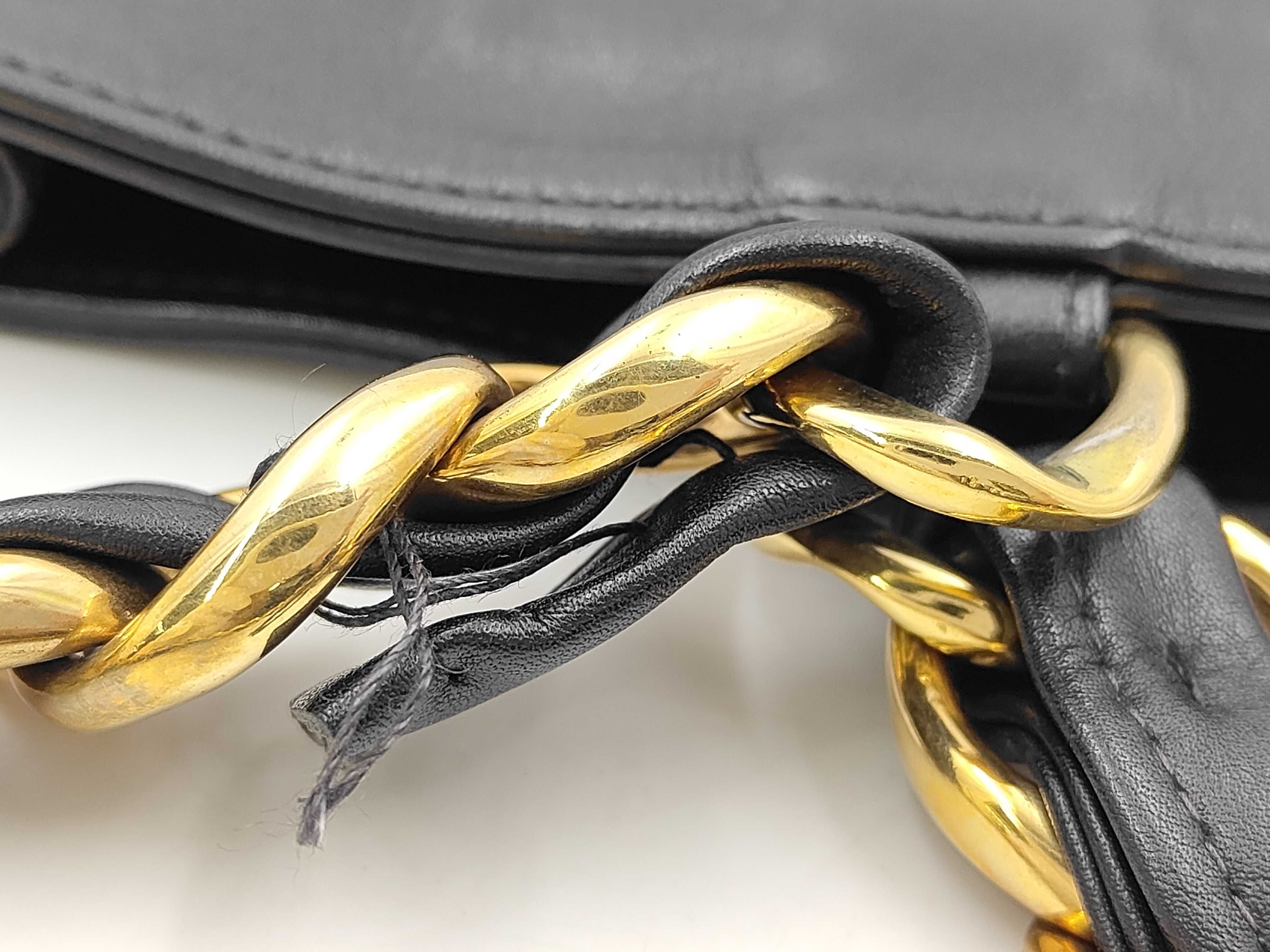 Chain Tote Leather Bag with Gold Hardware, Black, 3585292 (Tote Bag) — view 7