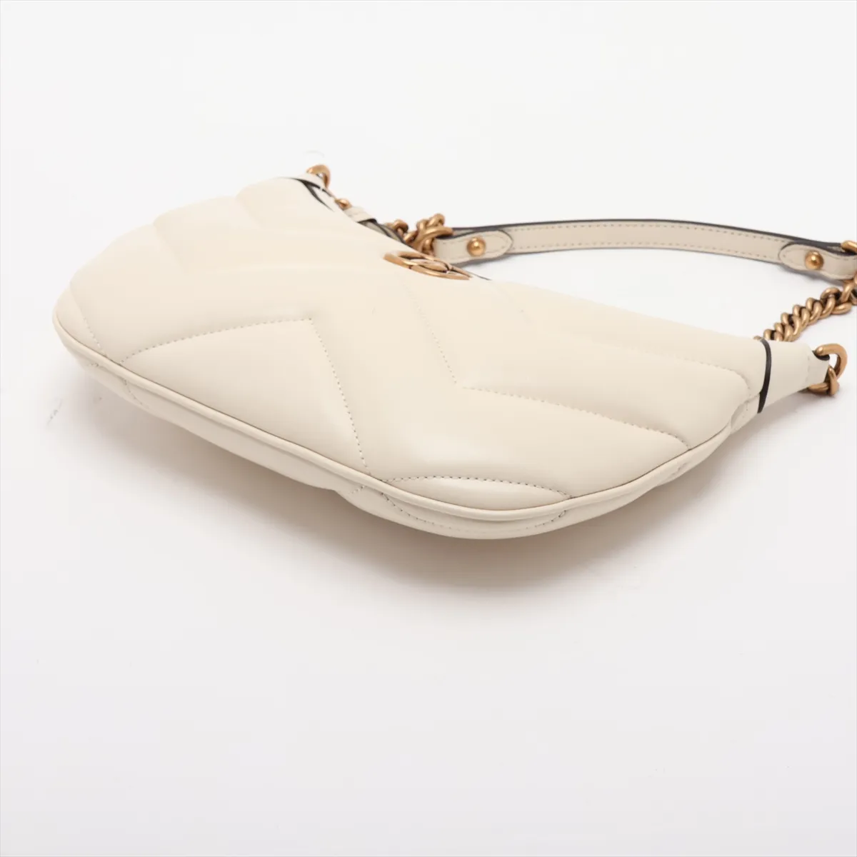GG Marmont Leather Chain Shoulder Bag, White, 777263 — view 3