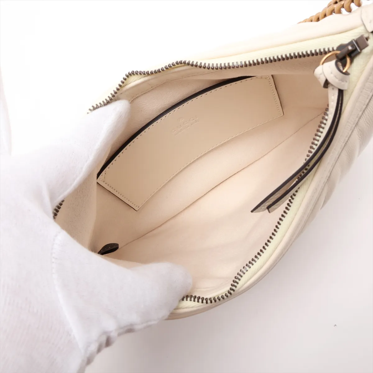 GG Marmont Leather Chain Shoulder Bag, White, 777263 — view 7