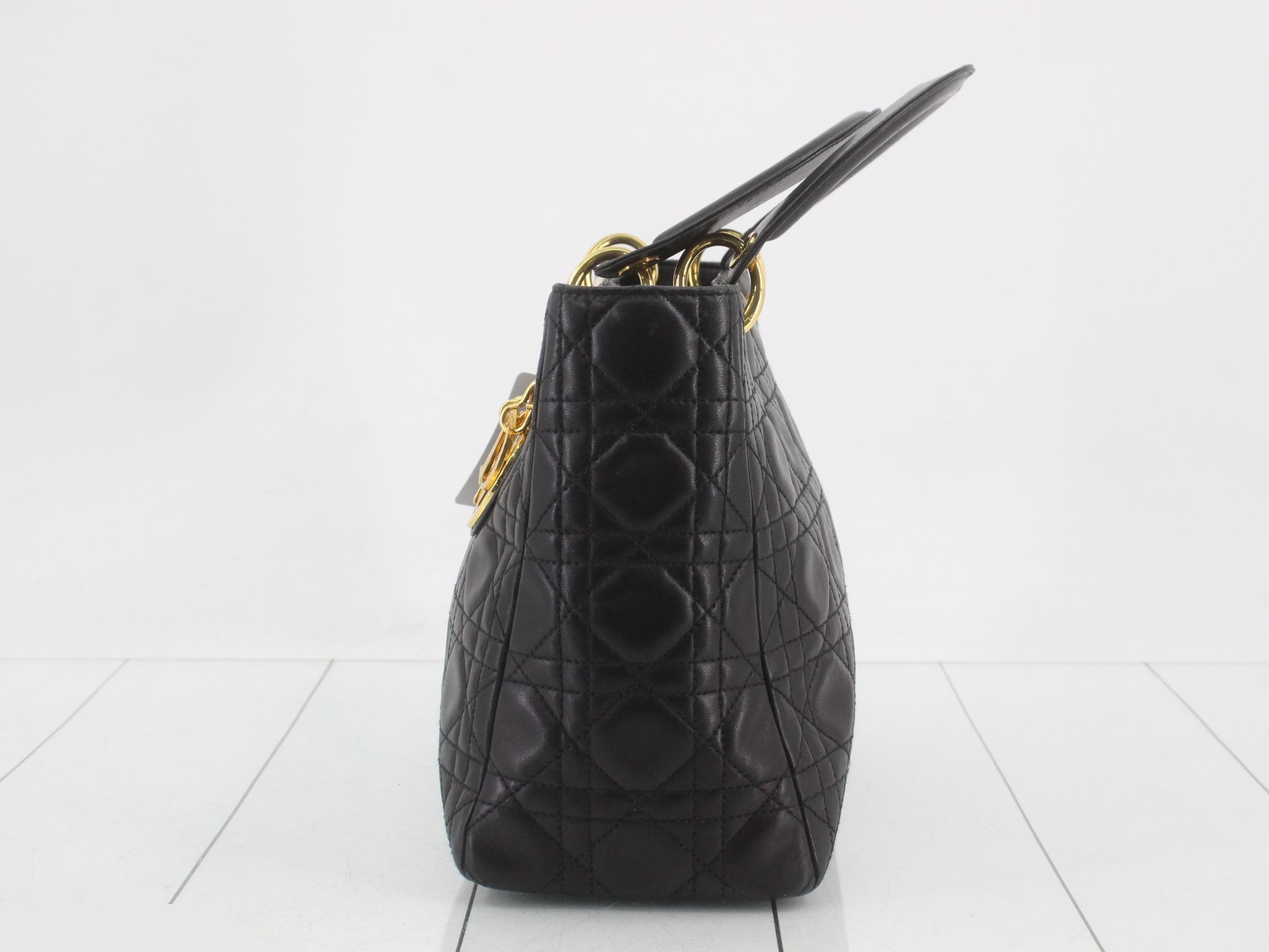 Lady Dior Canage Lambskin Handbag, Black — view 3