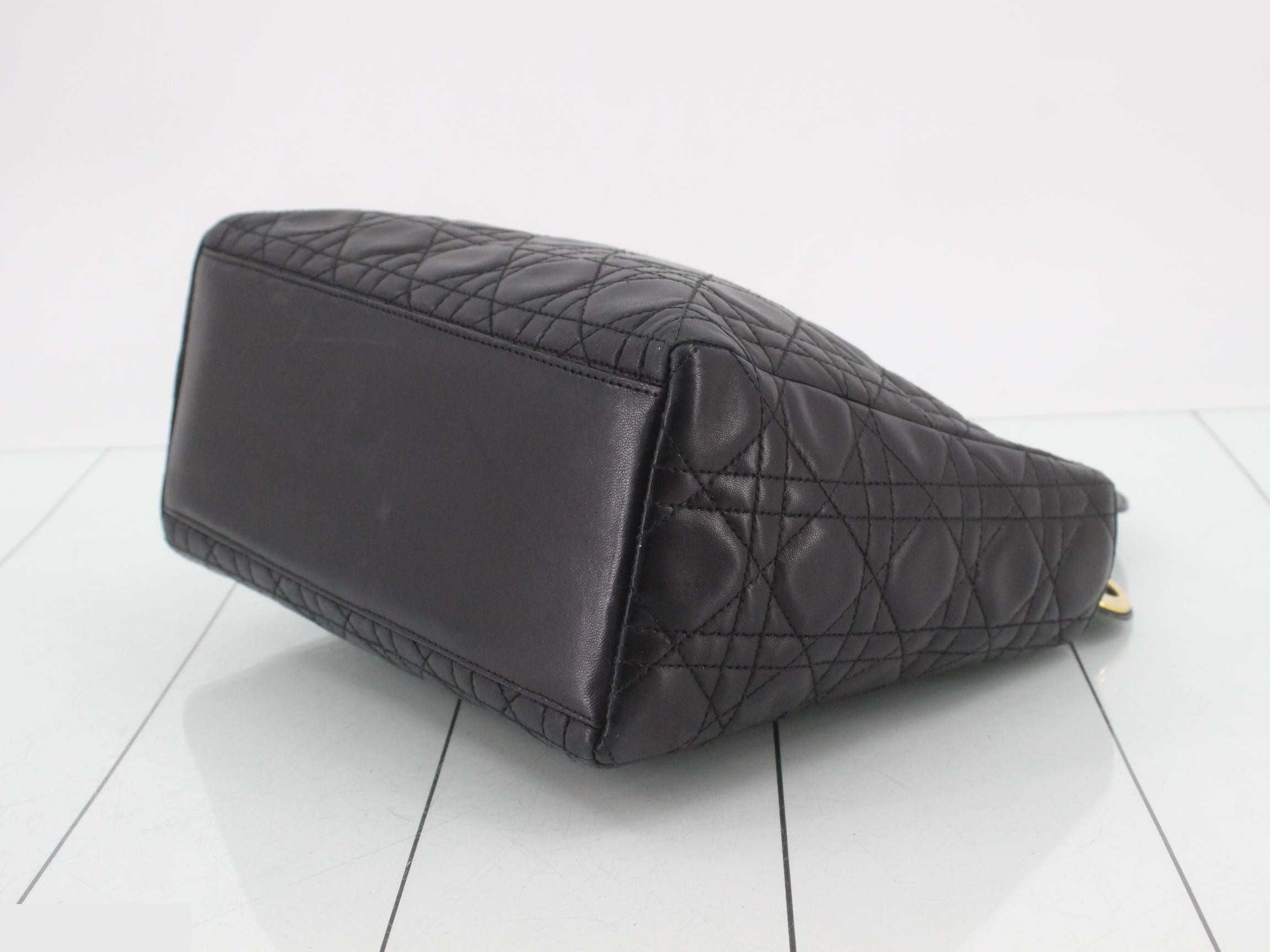 Lady Dior Canage Lambskin Handbag, Black — view 6